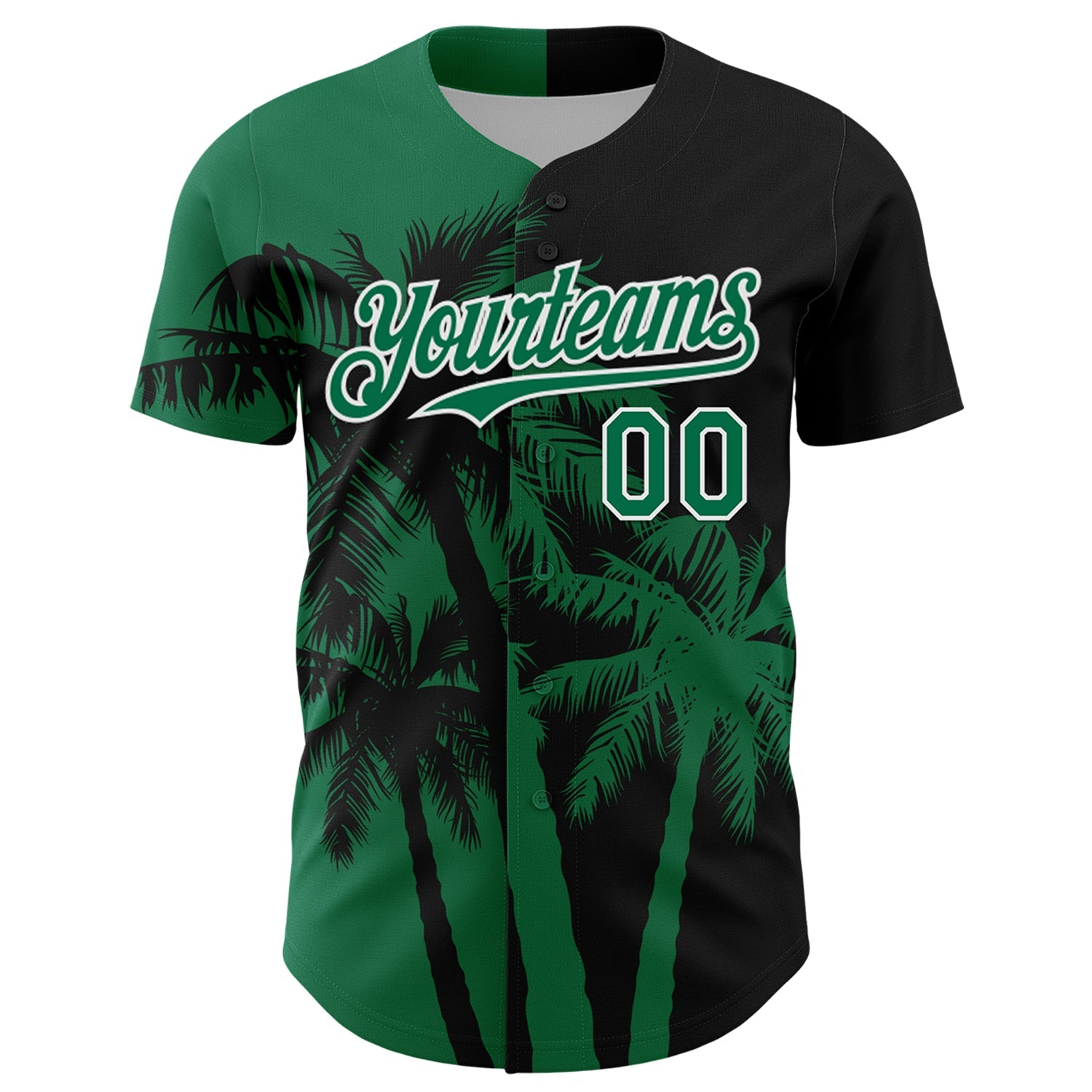 Custom Black Kelly Green-White Hawaii Palm Trees Tropical Coconut Authentic Baseball Jersey view 2