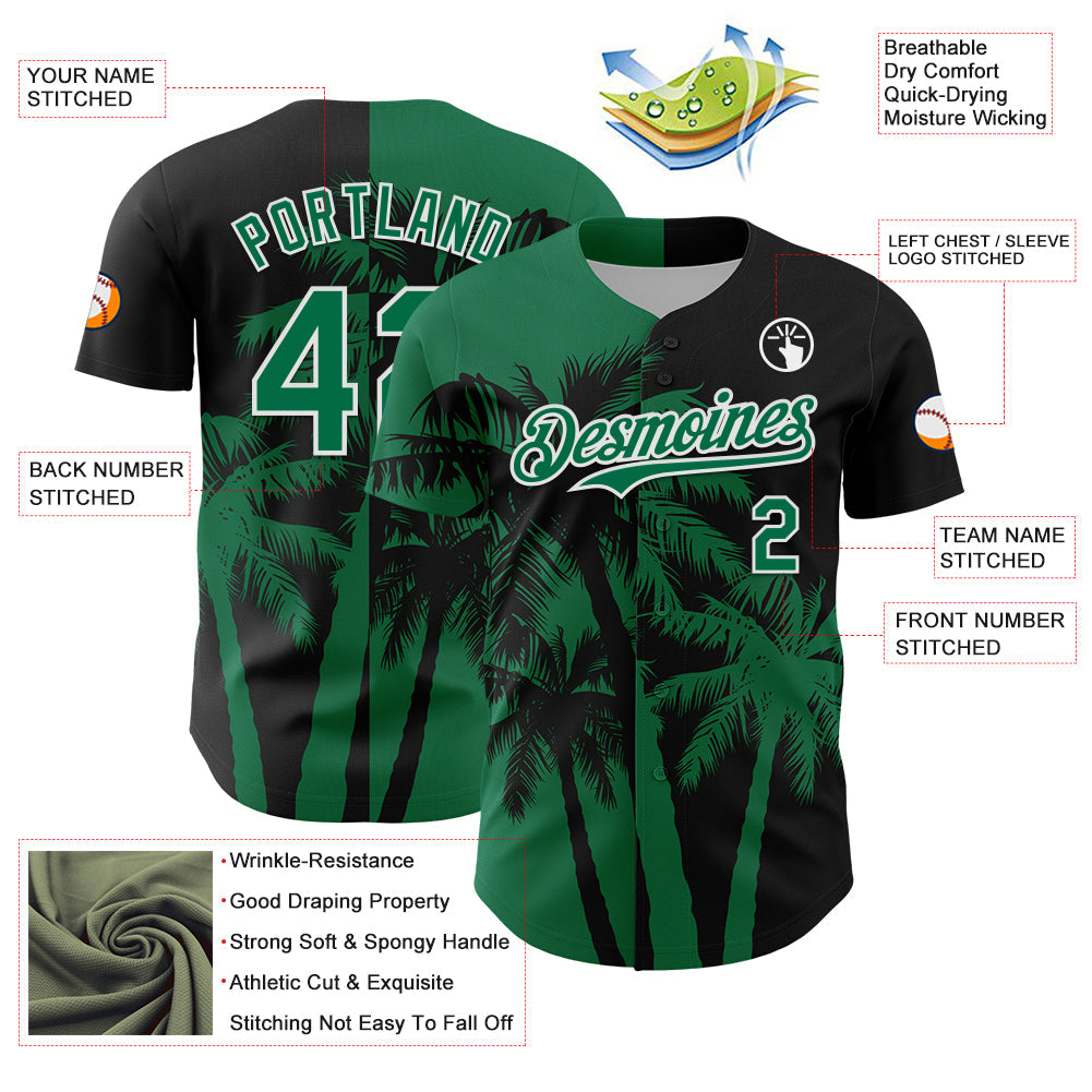 Custom Black Kelly Green-White Hawaii Palm Trees Tropical Coconut Authentic Baseball Jersey view 3