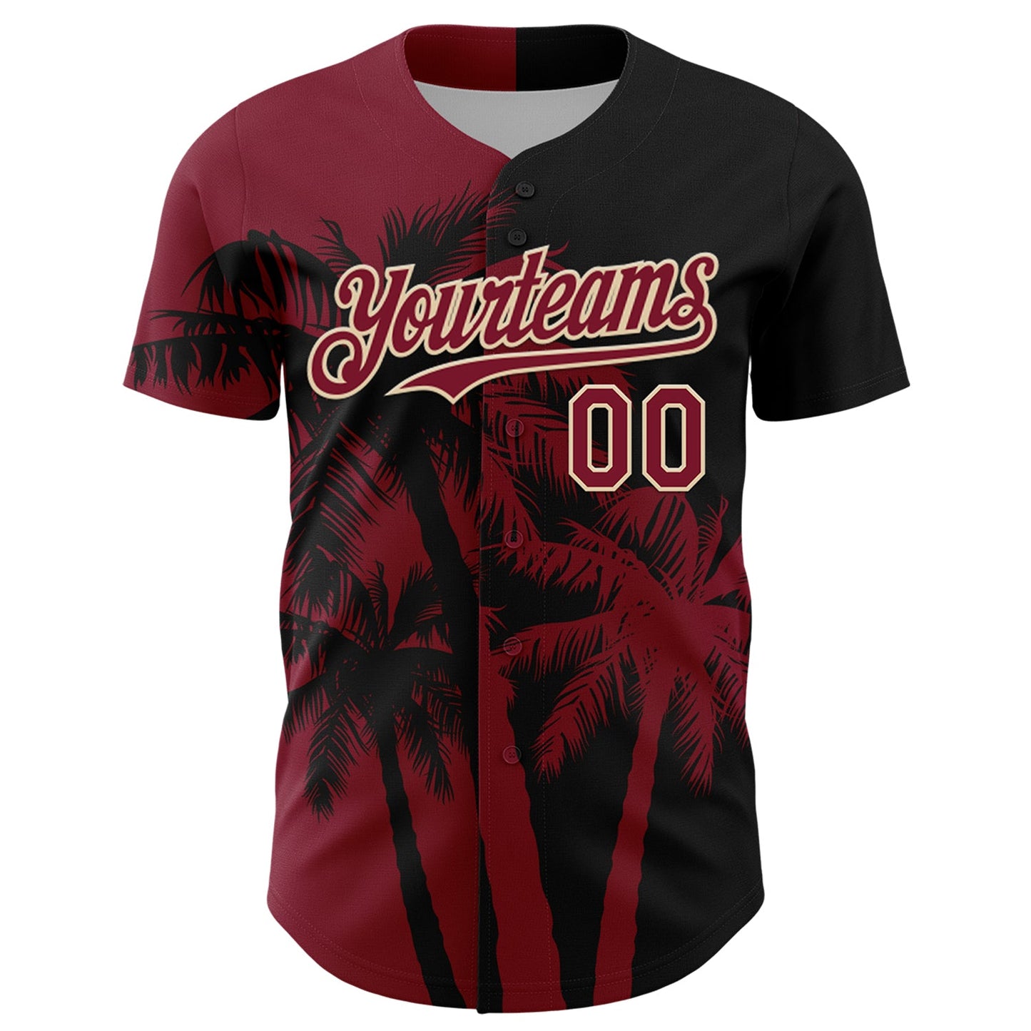 Custom Black Crimson-City Cream Hawaii Palm Trees Tropical Coconut Authentic Baseball Jersey view 2
