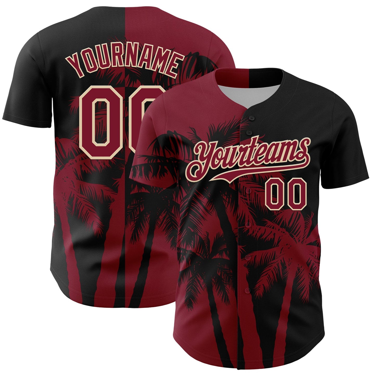 Custom Black Crimson-City Cream Hawaii Palm Trees Tropical Coconut Authentic Baseball Jersey - Main View