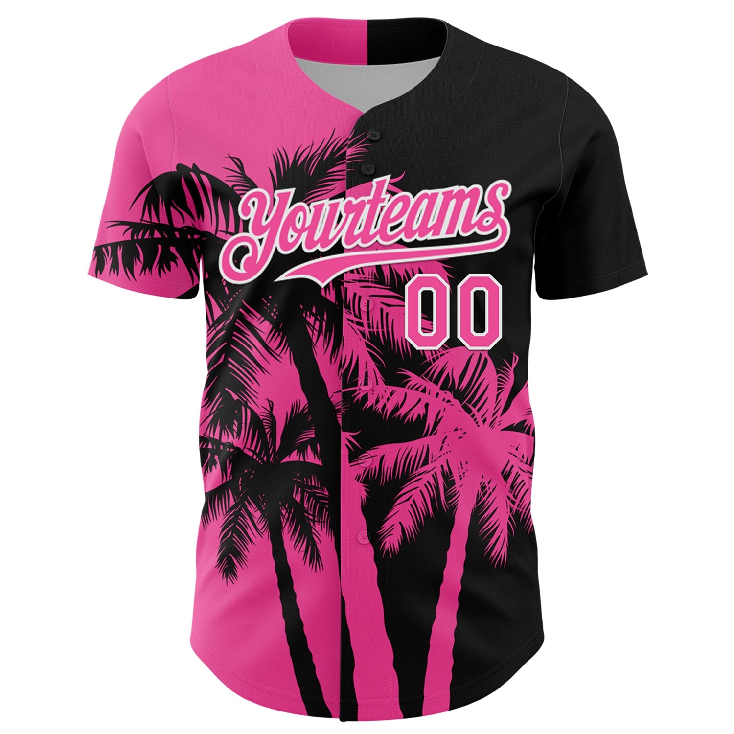 Custom Black Pink-White Hawaii Palm Trees Tropical Coconut Authentic Baseball Jersey view 2