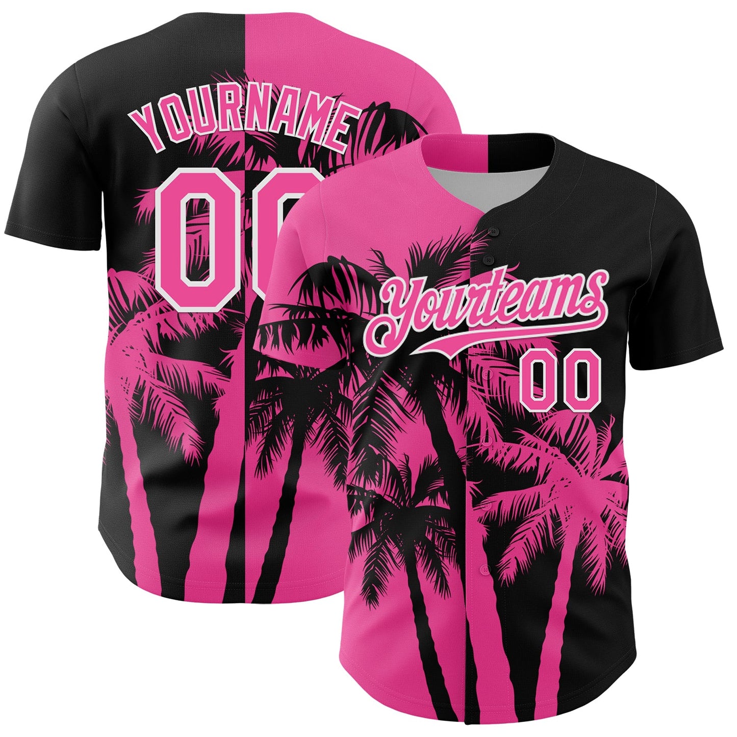 Custom Black Pink-White Hawaii Palm Trees Tropical Coconut Authentic Baseball Jersey - Main View