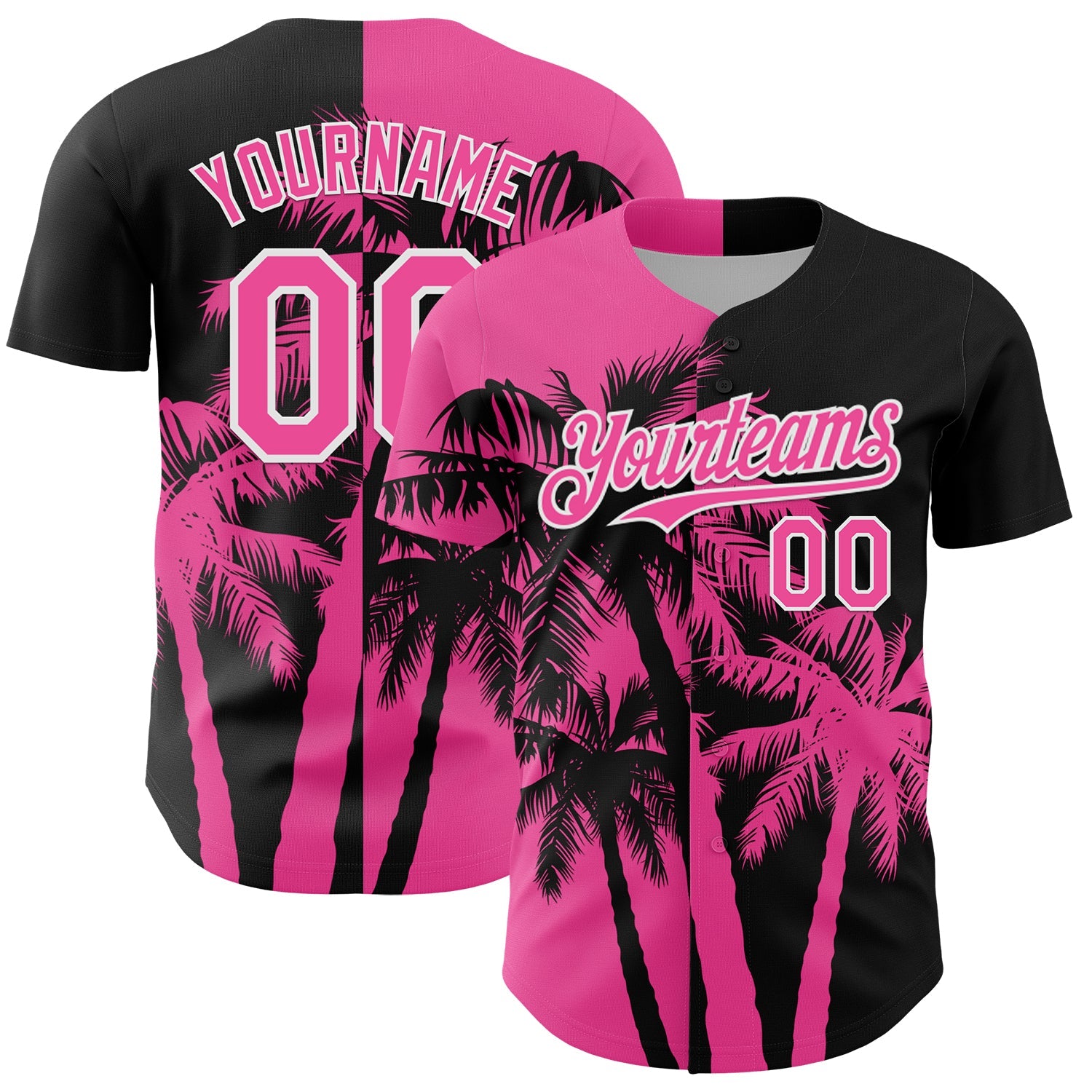 Custom Black Pink-White Hawaii Palm Trees Tropical Coconut Authentic Baseball Jersey - Main View