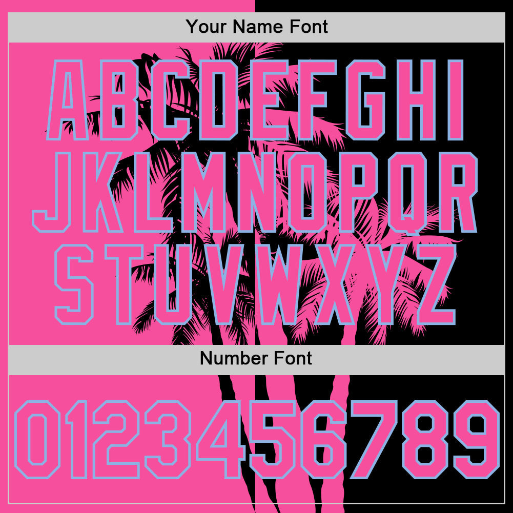 Custom Black Pink-Light Blue Hawaii Palm Trees Tropical Coconut Authentic Baseball Jersey view 5