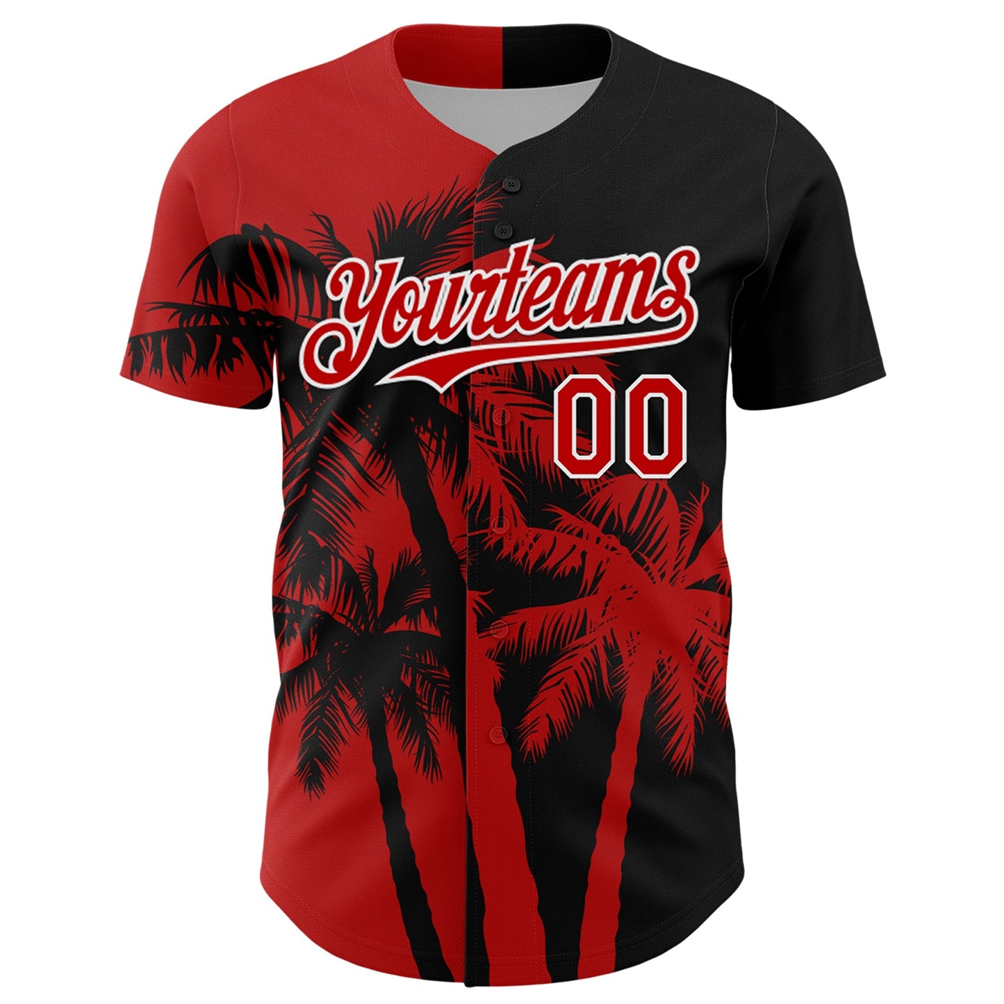 Custom Black Red-White Hawaii Palm Trees Tropical Coconut Authentic Baseball Jersey view 2