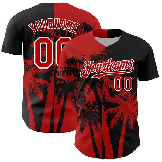 Custom Black Red-White Hawaii Palm Trees Tropical Coconut Authentic Baseball Jersey - Main View