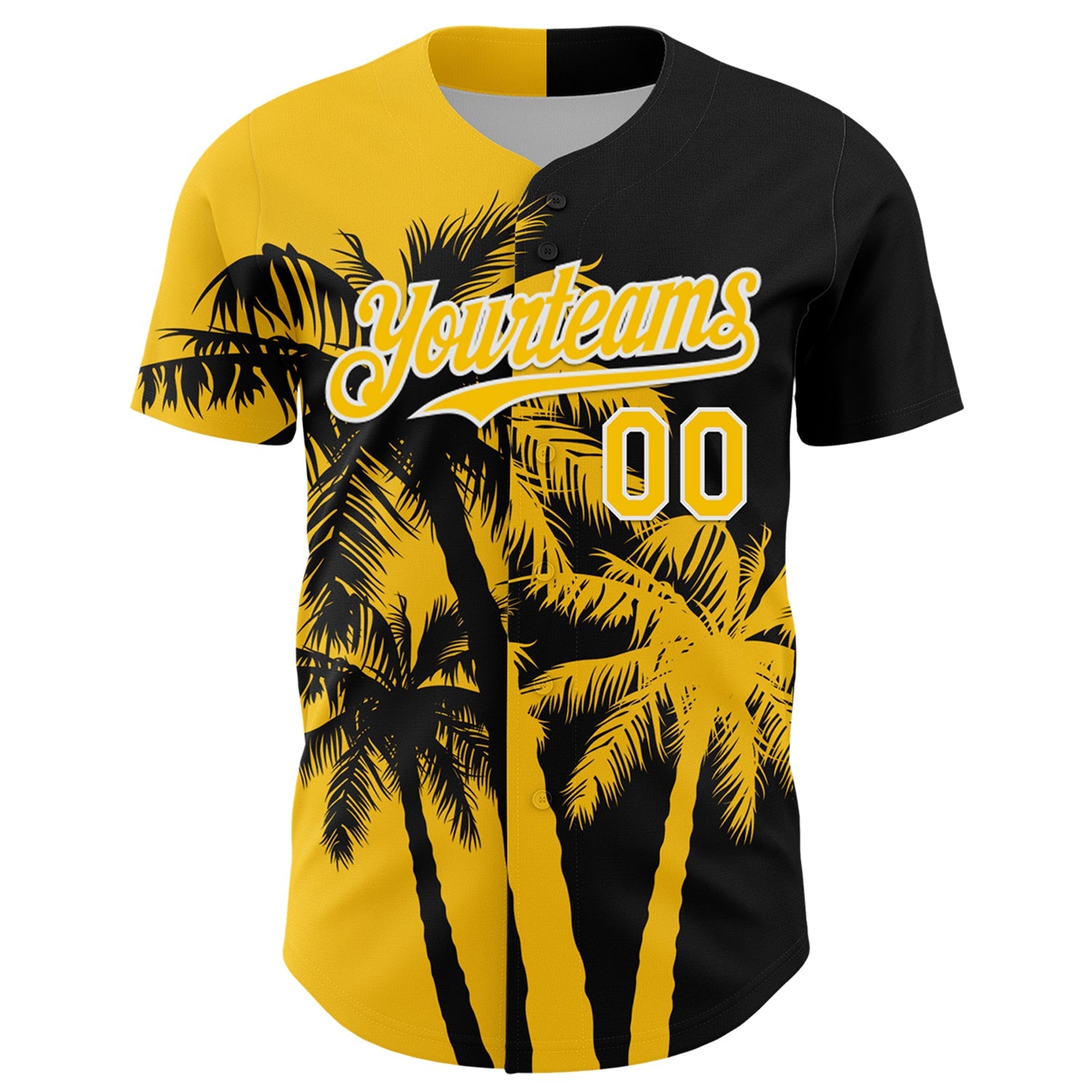 Custom Black Yellow-White Hawaii Palm Trees Tropical Coconut Authentic Baseball Jersey view 2