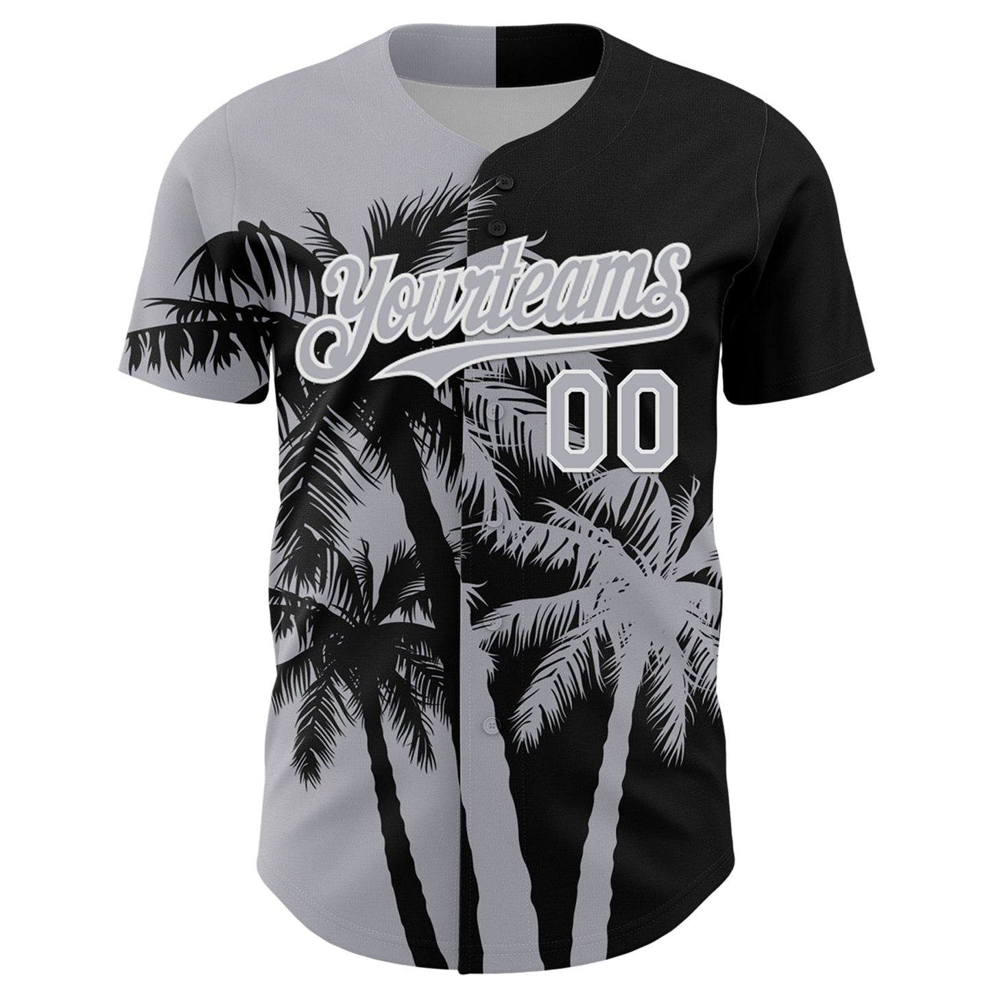 Custom Black Gray-White Hawaii Palm Trees Tropical Coconut Authentic Baseball Jersey view 2