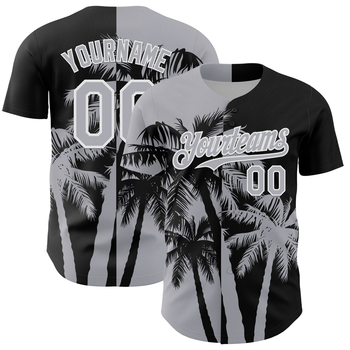 Custom Black Gray-White Hawaii Palm Trees Tropical Coconut Authentic Baseball Jersey - Main View