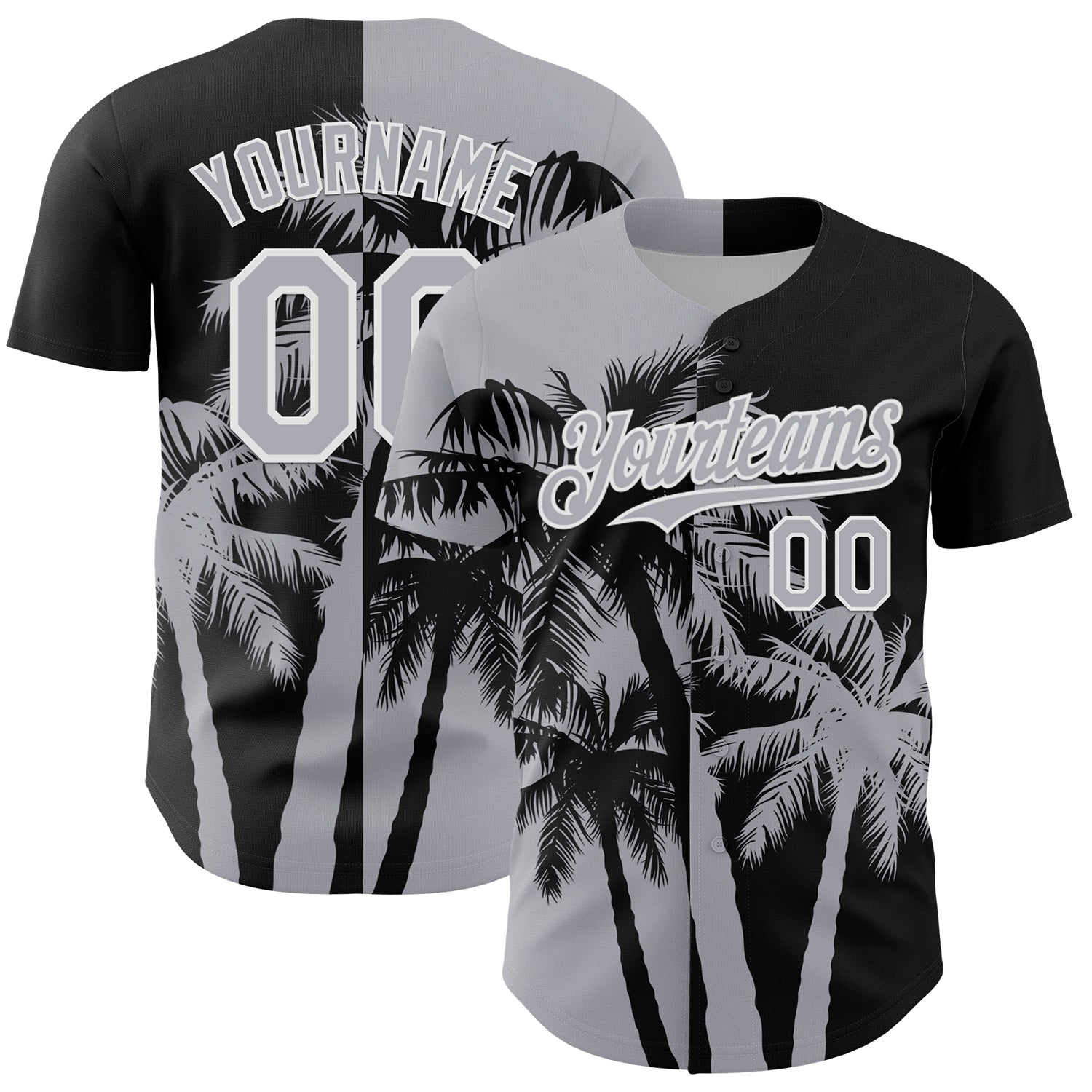 Custom Black Gray-White Hawaii Palm Trees Tropical Coconut Authentic Baseball Jersey - Main View