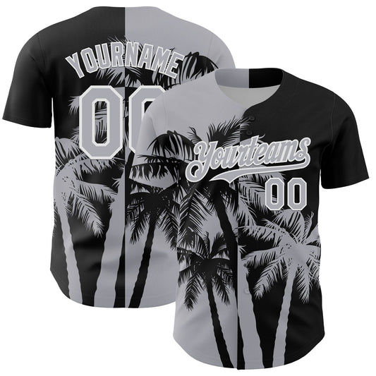Custom Black Gray-White Hawaii Palm Trees Tropical Coconut Authentic Baseball Jersey - Main View