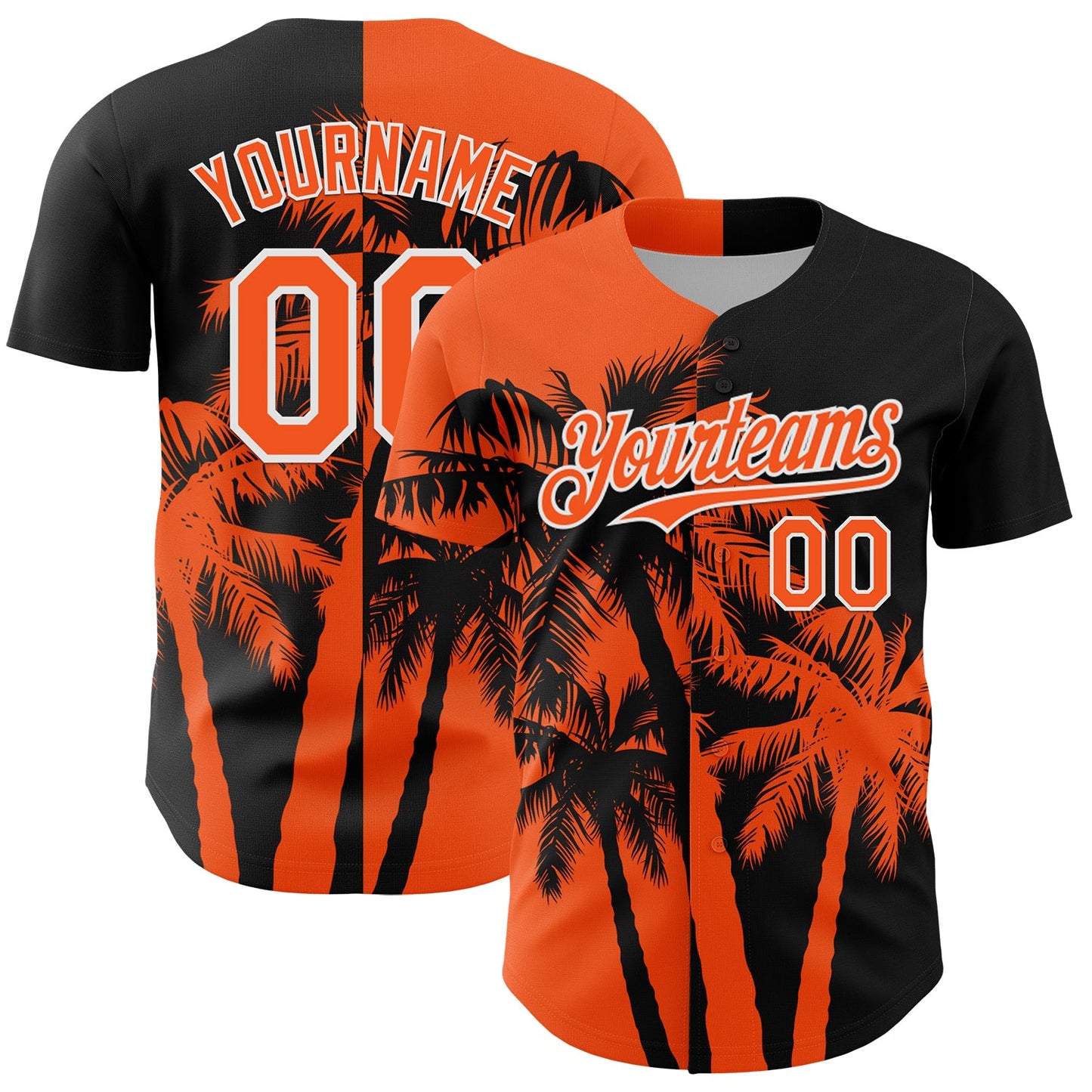 Custom Black Orange-White Hawaii Palm Trees Tropical Coconut Authentic Baseball Jersey - Main View