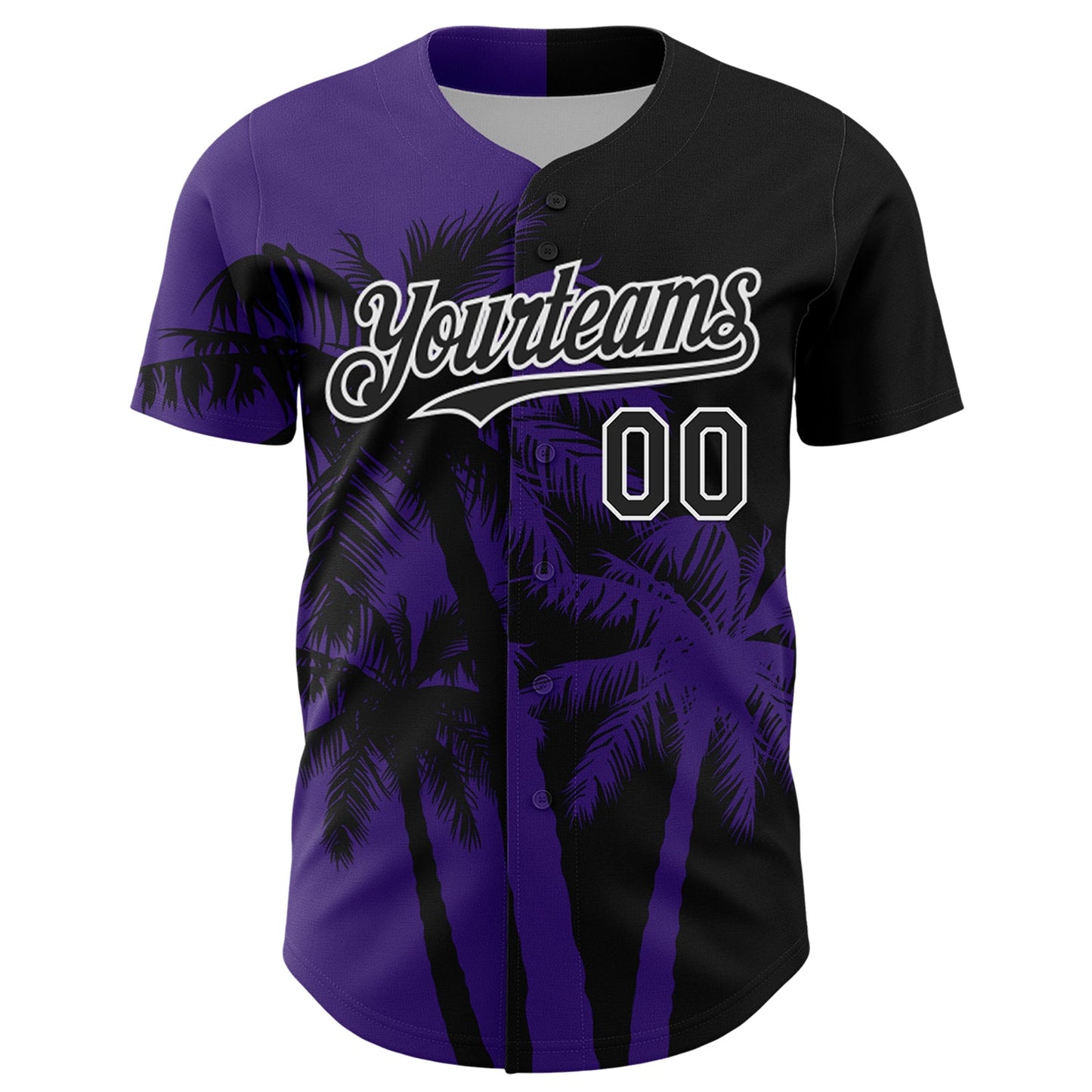 Custom Black Purple-White Hawaii Palm Trees Tropical Coconut Authentic Baseball Jersey view 2