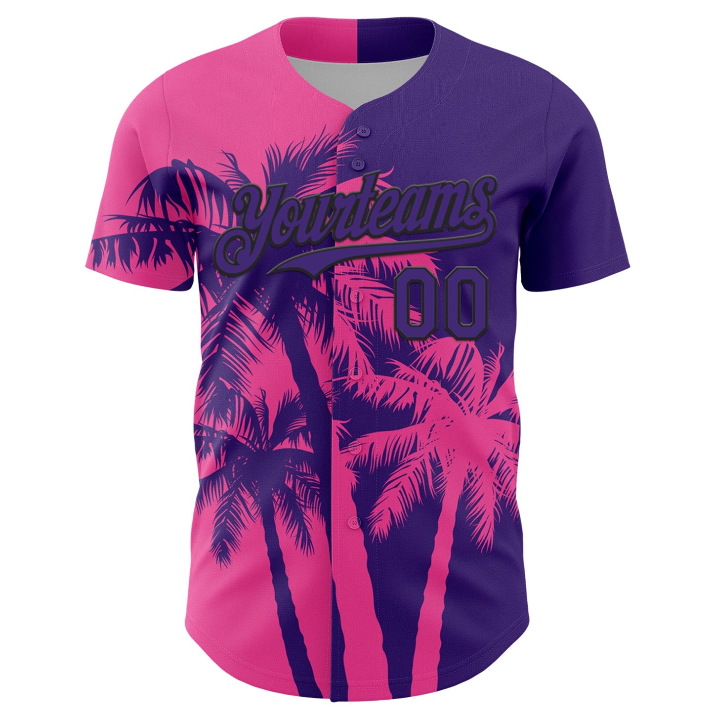 Custom Purple Pink-Black Hawaii Palm Trees Tropical Coconut Authentic Baseball Jersey view 2