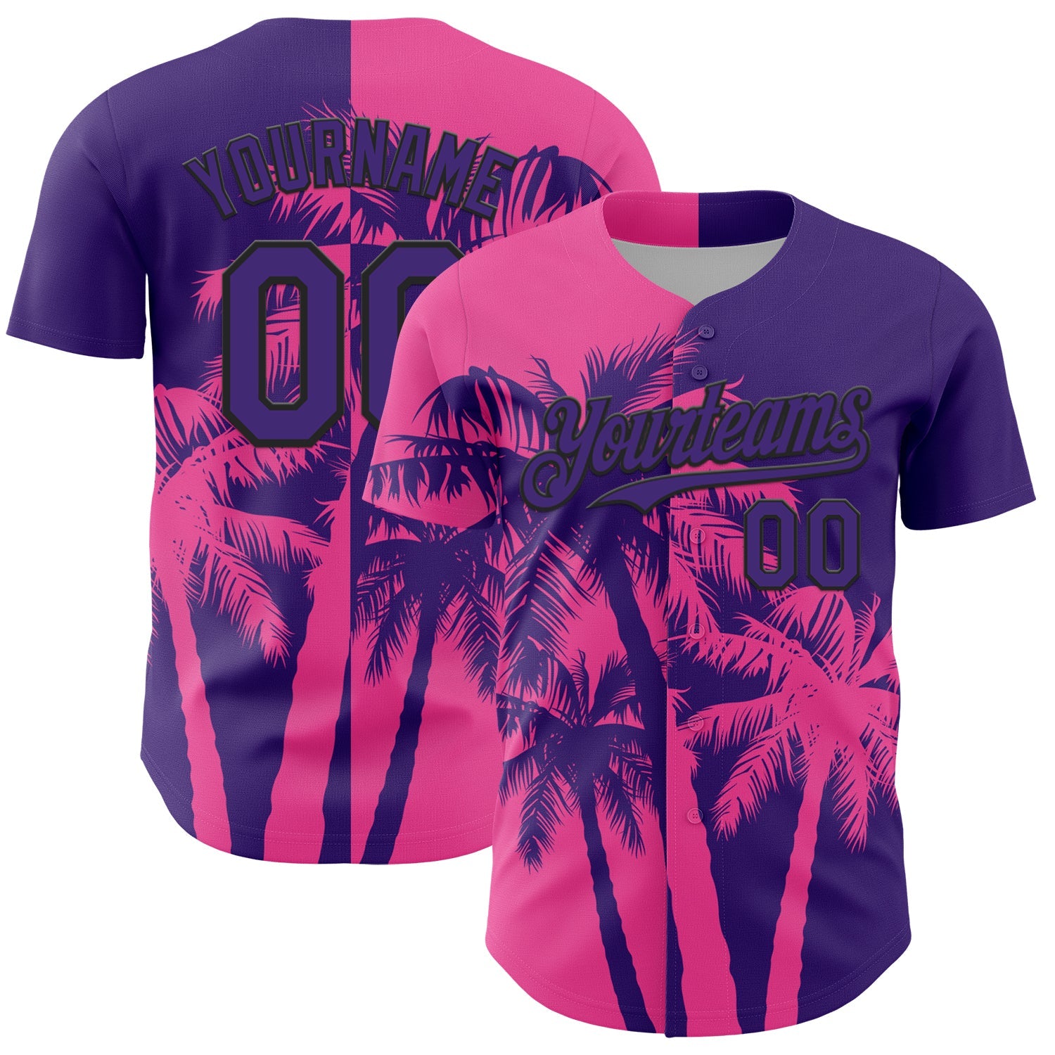 Custom Purple Pink-Black Hawaii Palm Trees Tropical Coconut Authentic Baseball Jersey - Main View