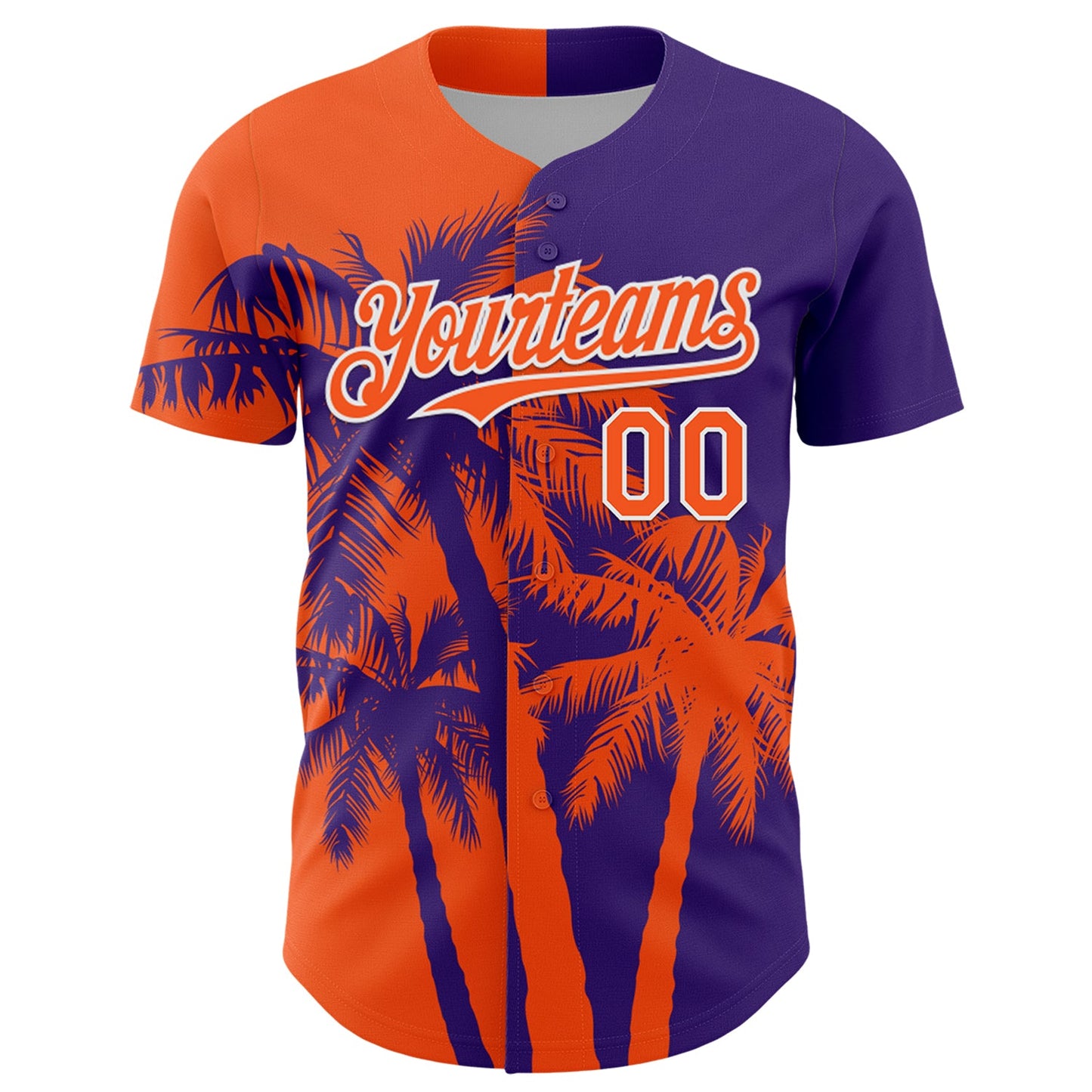 Custom Purple Orange-White Hawaii Palm Trees Tropical Coconut Authentic Baseball Jersey view 2