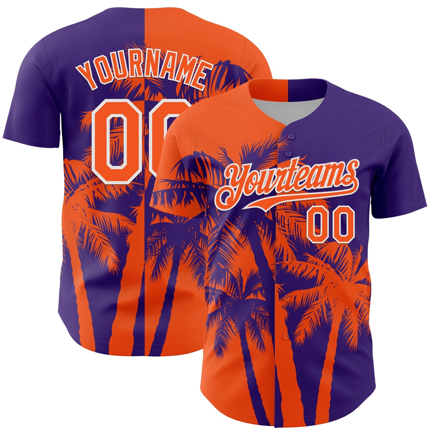 Custom Purple Orange-White Hawaii Palm Trees Tropical Coconut Authentic Baseball Jersey - Main View