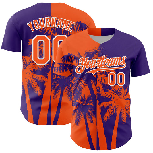 Custom Purple Orange-White Hawaii Palm Trees Tropical Coconut Authentic Baseball Jersey - Main View