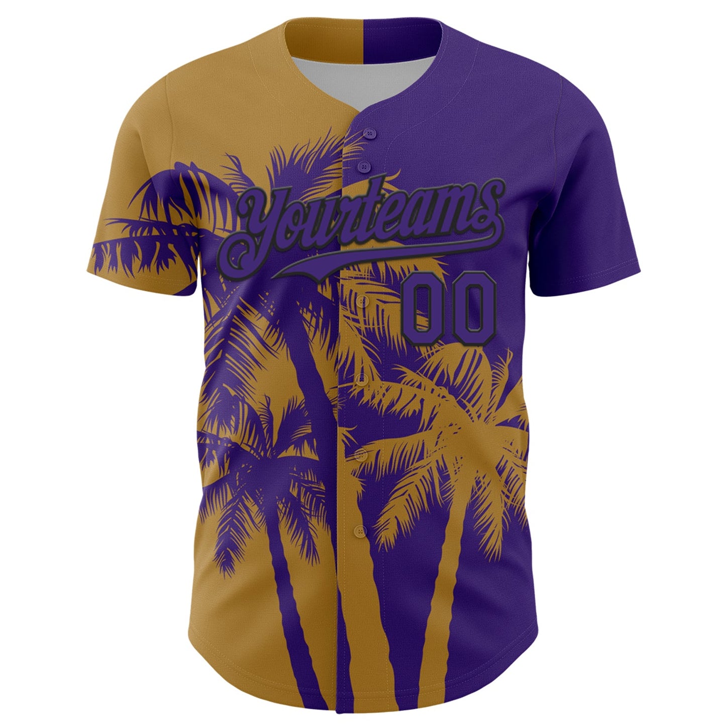 Custom Purple Old Gold-Black Hawaii Palm Trees Tropical Coconut Authentic Baseball Jersey view 2