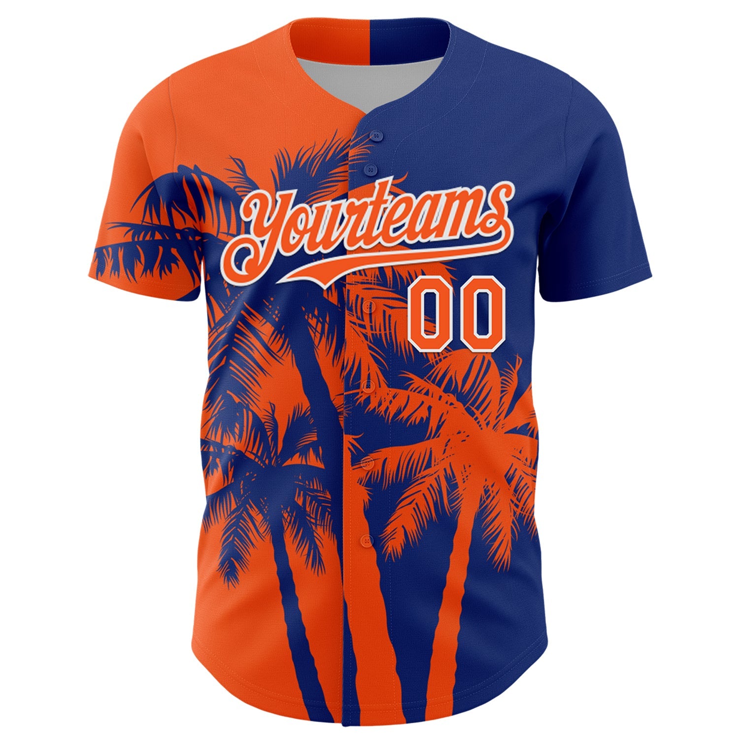Custom Royal Orange-White Hawaii Palm Trees Tropical Coconut Authentic Baseball Jersey view 2