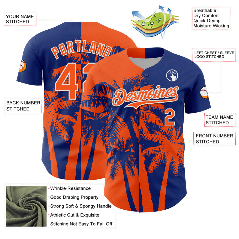 Custom Royal Orange-White Hawaii Palm Trees Tropical Coconut Authentic Baseball Jersey view 3