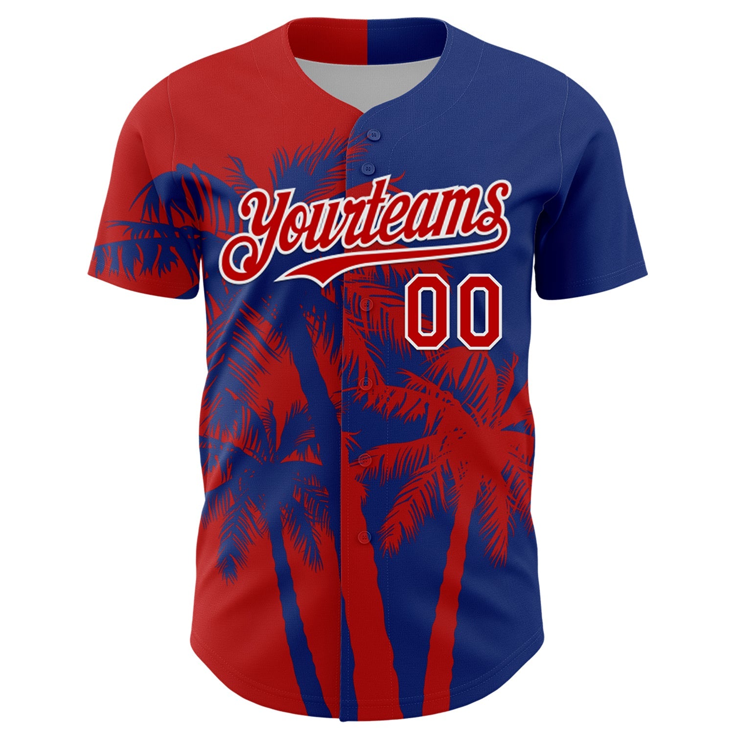 Custom Royal Red-White Hawaii Palm Trees Tropical Coconut Authentic Baseball Jersey view 2
