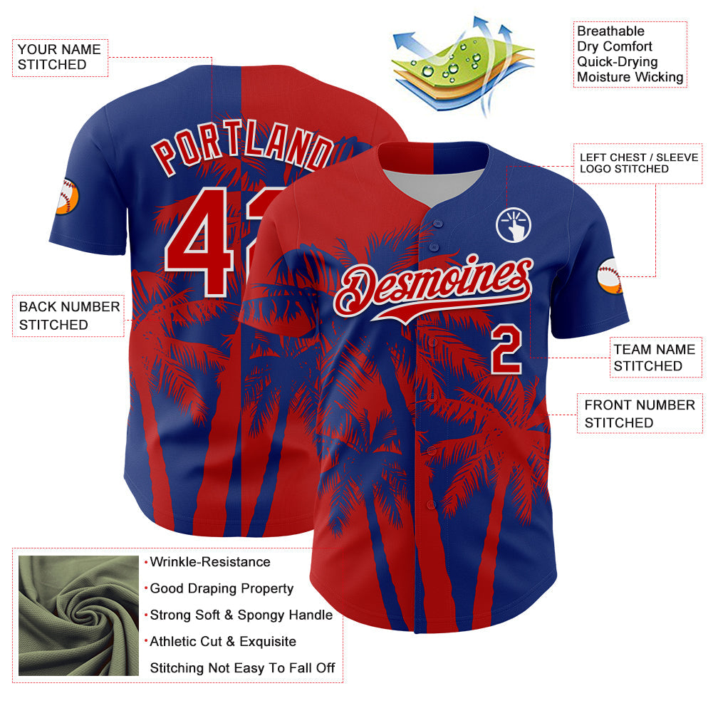Custom Royal Red-White Hawaii Palm Trees Tropical Coconut Authentic Baseball Jersey view 3