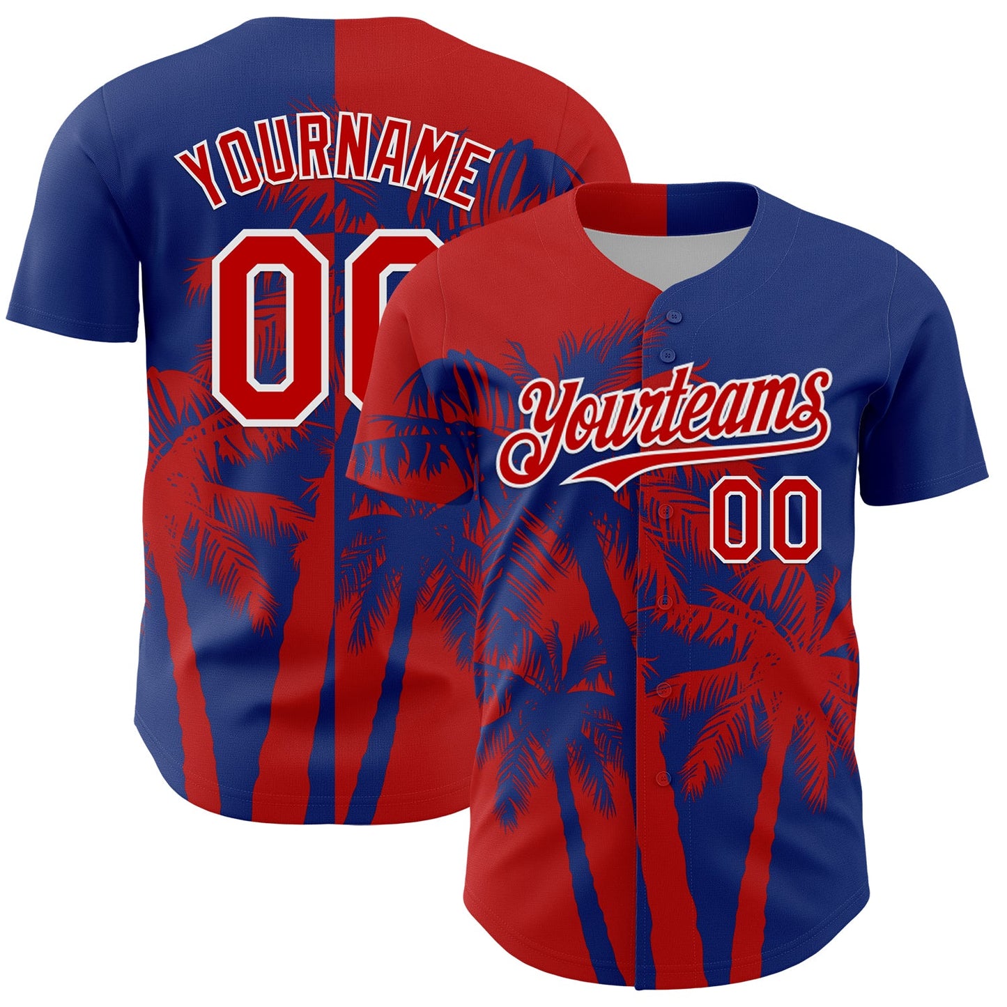 Custom Royal Red-White Hawaii Palm Trees Tropical Coconut Authentic Baseball Jersey - Main View