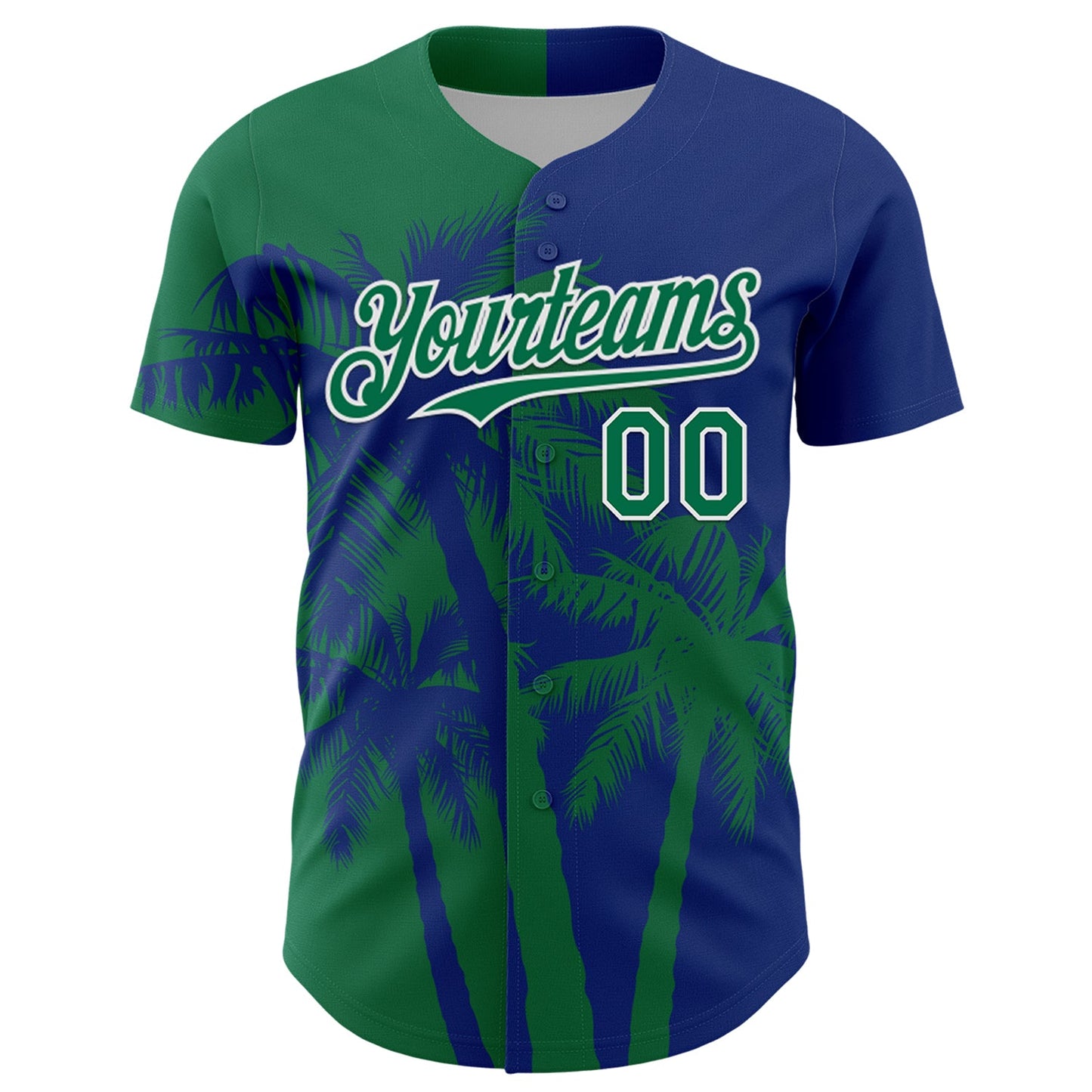Custom Royal Kelly Green-White Hawaii Palm Trees Tropical Coconut Authentic Baseball Jersey view 2