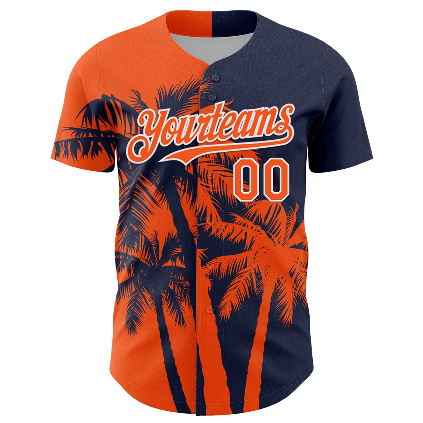 Custom Navy Orange-White Hawaii Palm Trees Tropical Coconut Authentic Baseball Jersey view 2