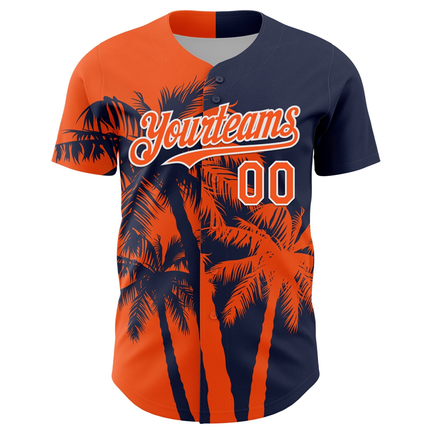 Custom Navy Orange-White Hawaii Palm Trees Tropical Coconut Authentic Baseball Jersey view 2