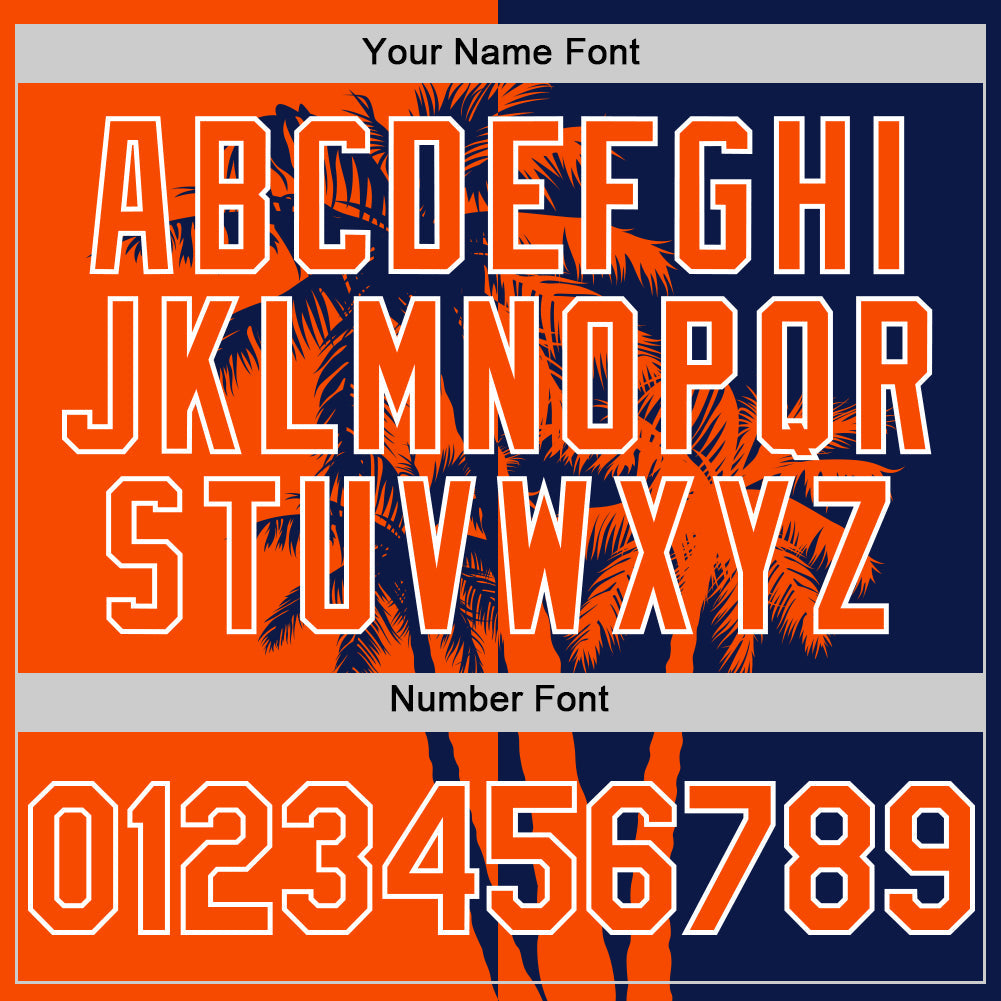 Custom Navy Orange-White Hawaii Palm Trees Tropical Coconut Authentic Baseball Jersey view 5