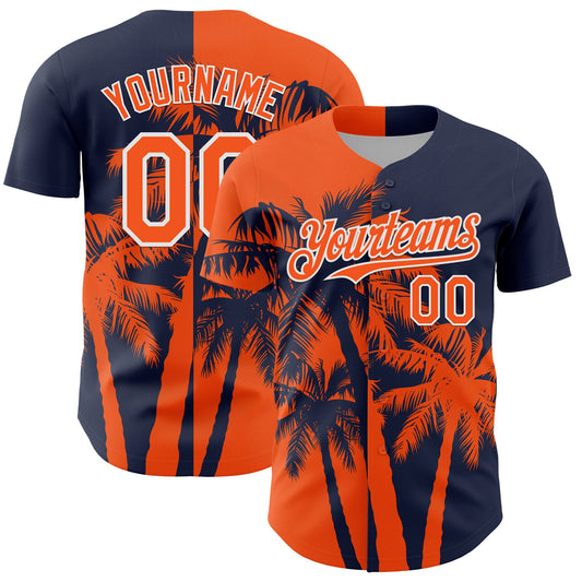 Custom Navy Orange-White Hawaii Palm Trees Tropical Coconut Authentic Baseball Jersey - Main View