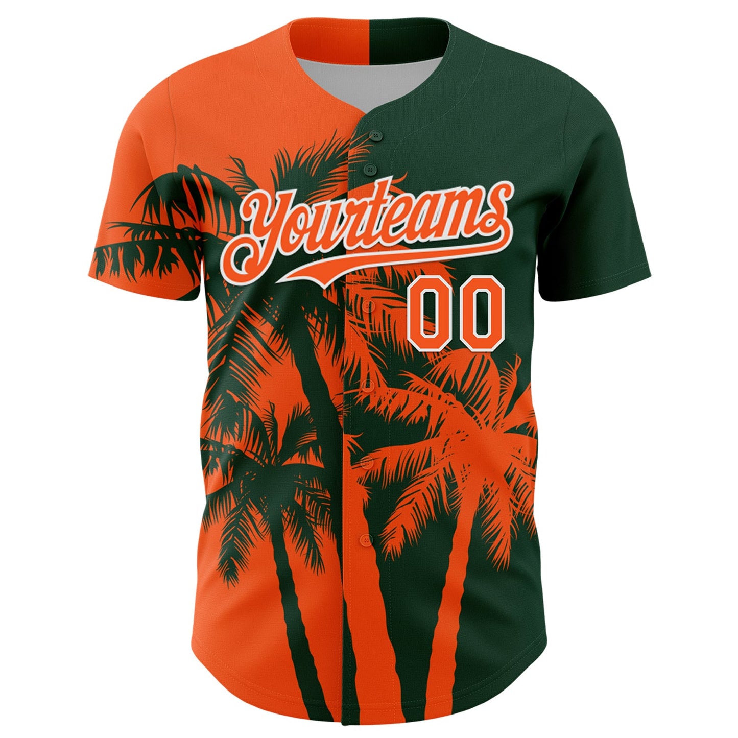 Custom Green Orange-White Hawaii Palm Trees Tropical Coconut Authentic Baseball Jersey view 2