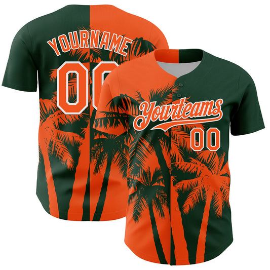 Custom Green Orange-White Hawaii Palm Trees Tropical Coconut Authentic Baseball Jersey - Main View