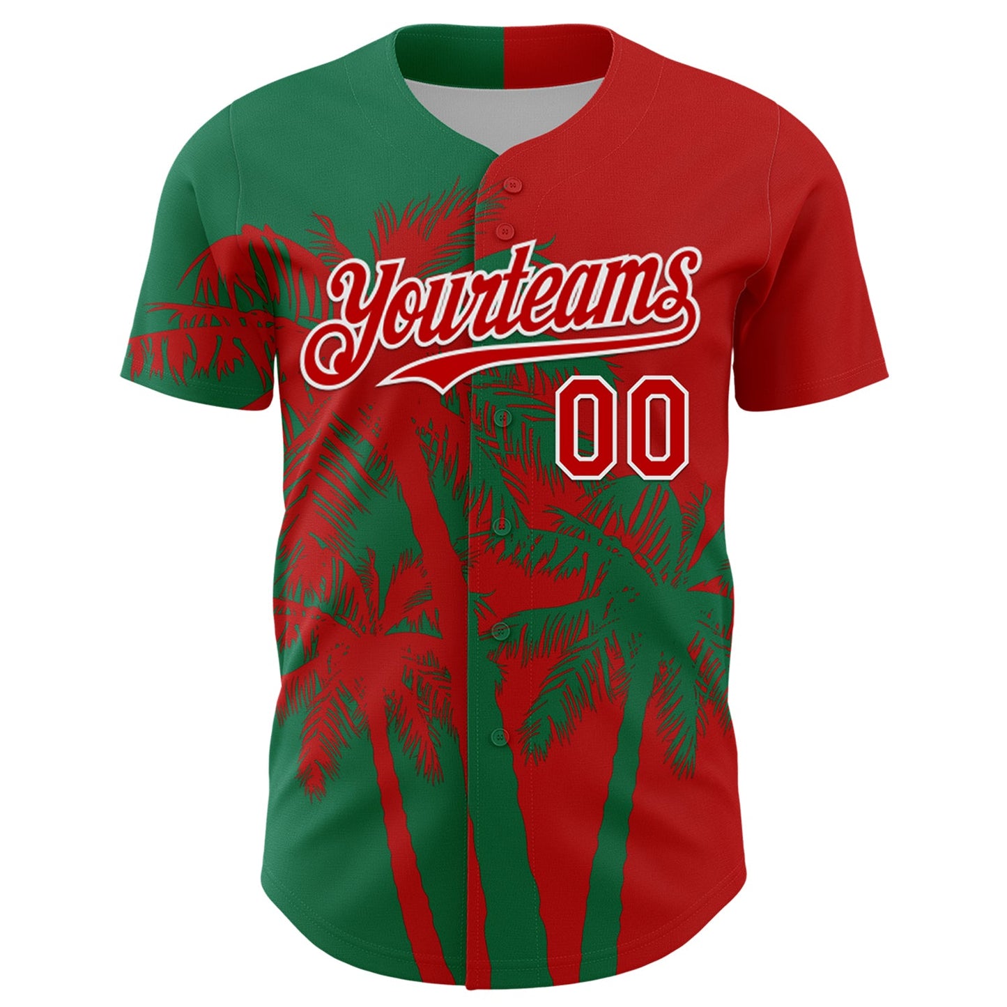 Custom Red Kelly Green-White Hawaii Palm Trees Tropical Coconut Authentic Baseball Jersey view 2
