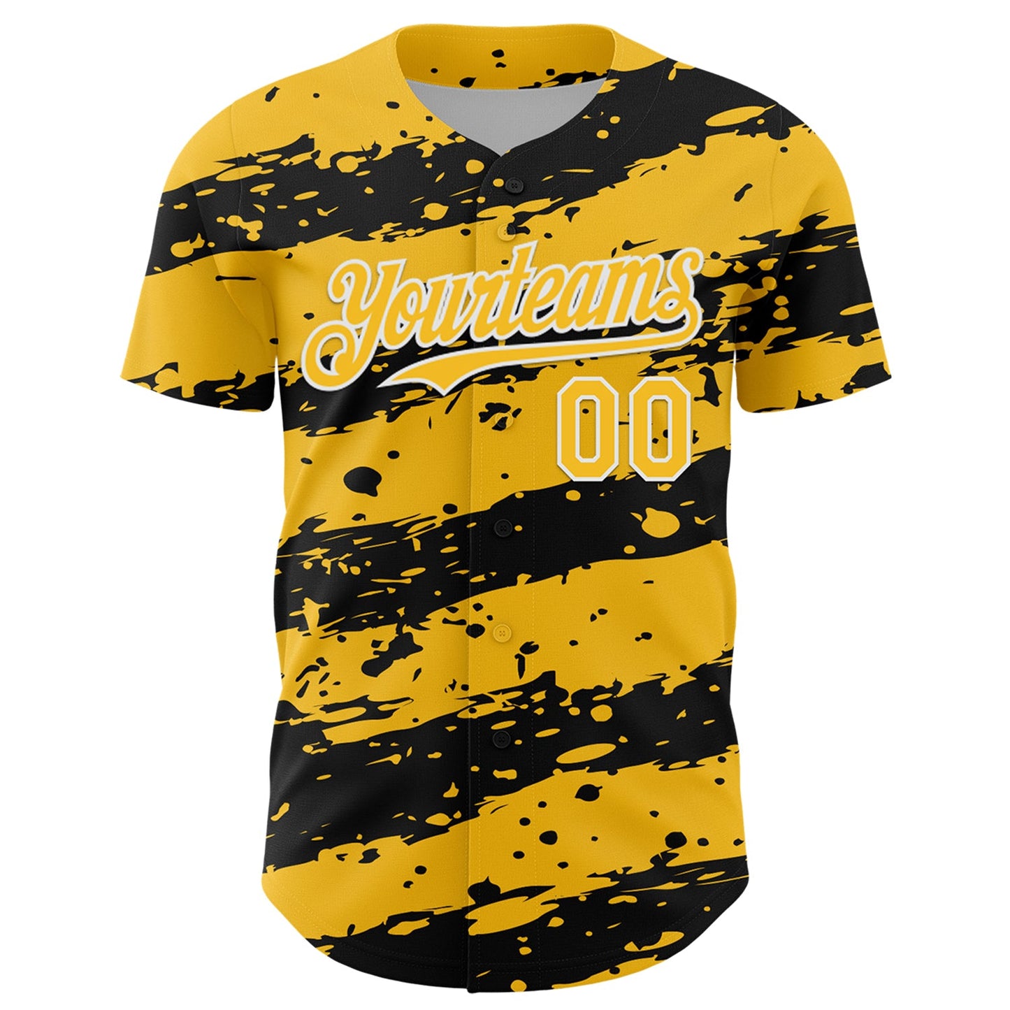 Custom Gold Black-White Paint Splash Stripe Authentic Baseball Jersey view 2