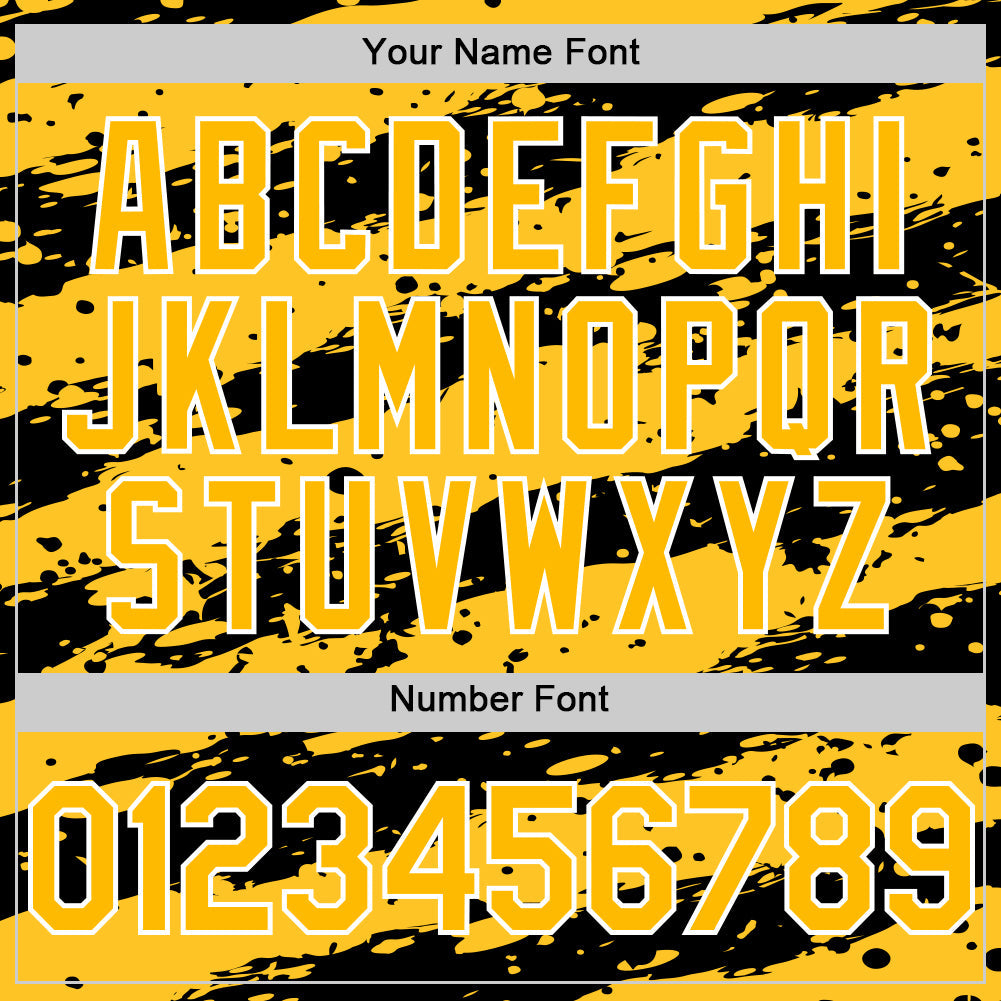 Custom Gold Black-White Paint Splash Stripe Authentic Baseball Jersey view 5