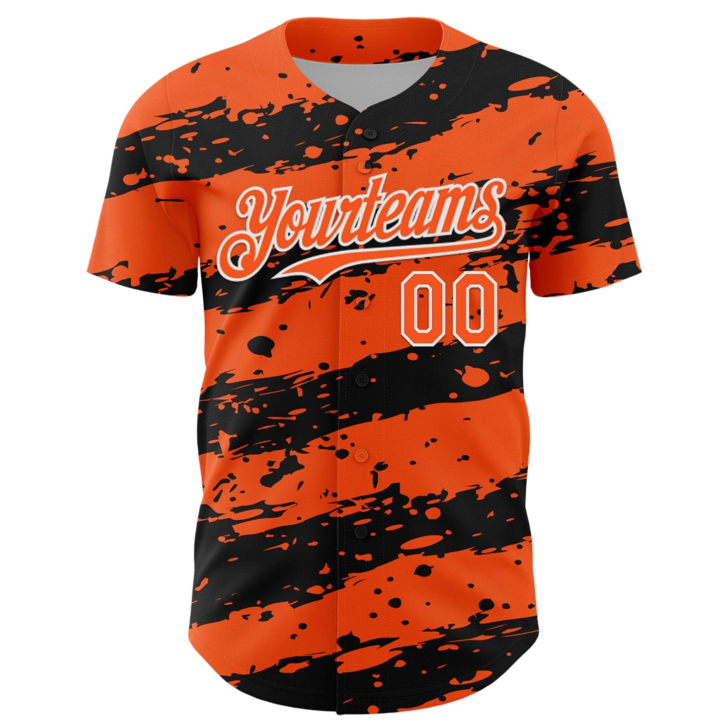 Custom Orange Black-White Paint Splash Stripe Authentic Baseball Jersey view 2
