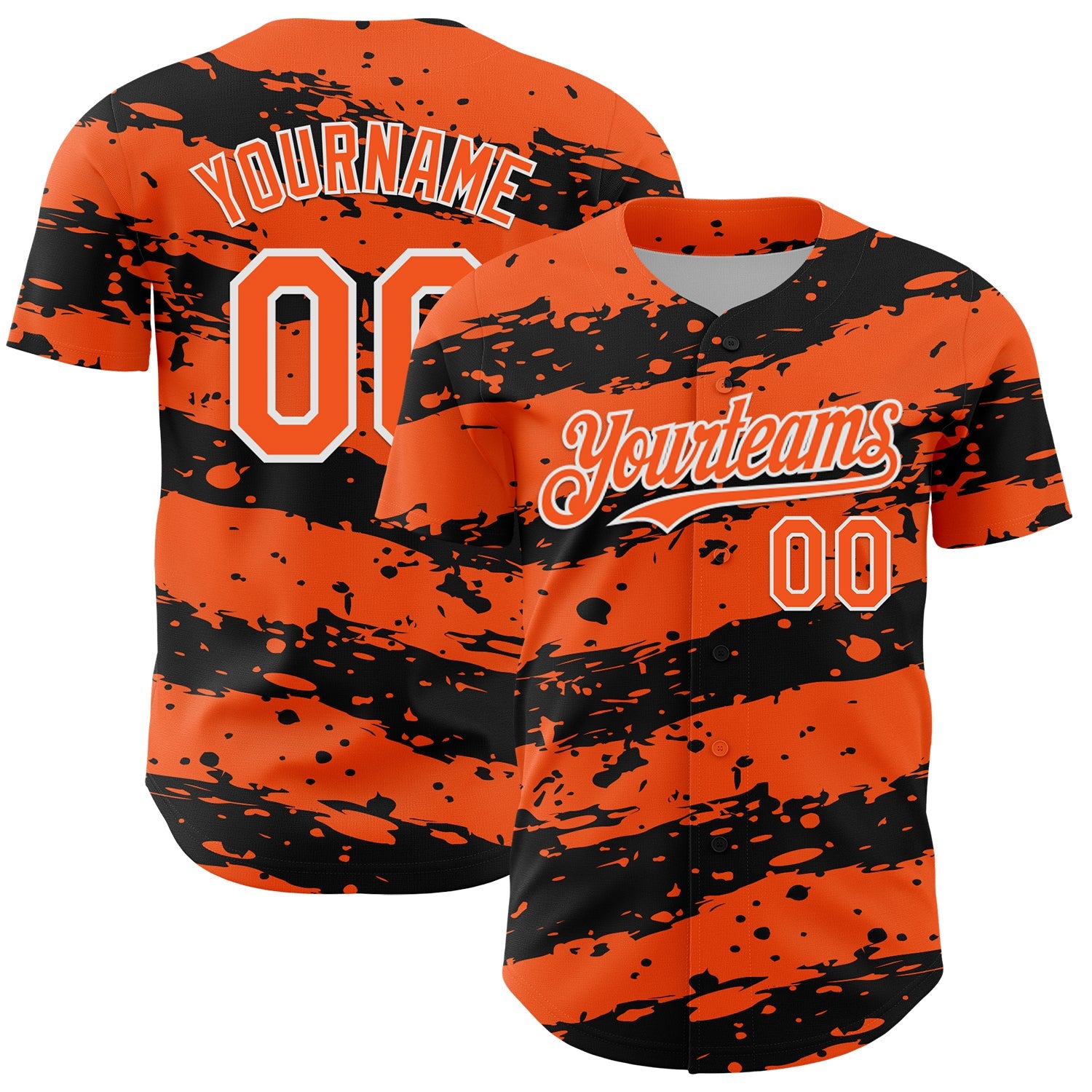 Custom Orange Black-White Paint Splash Stripe Authentic Baseball Jersey - Main View