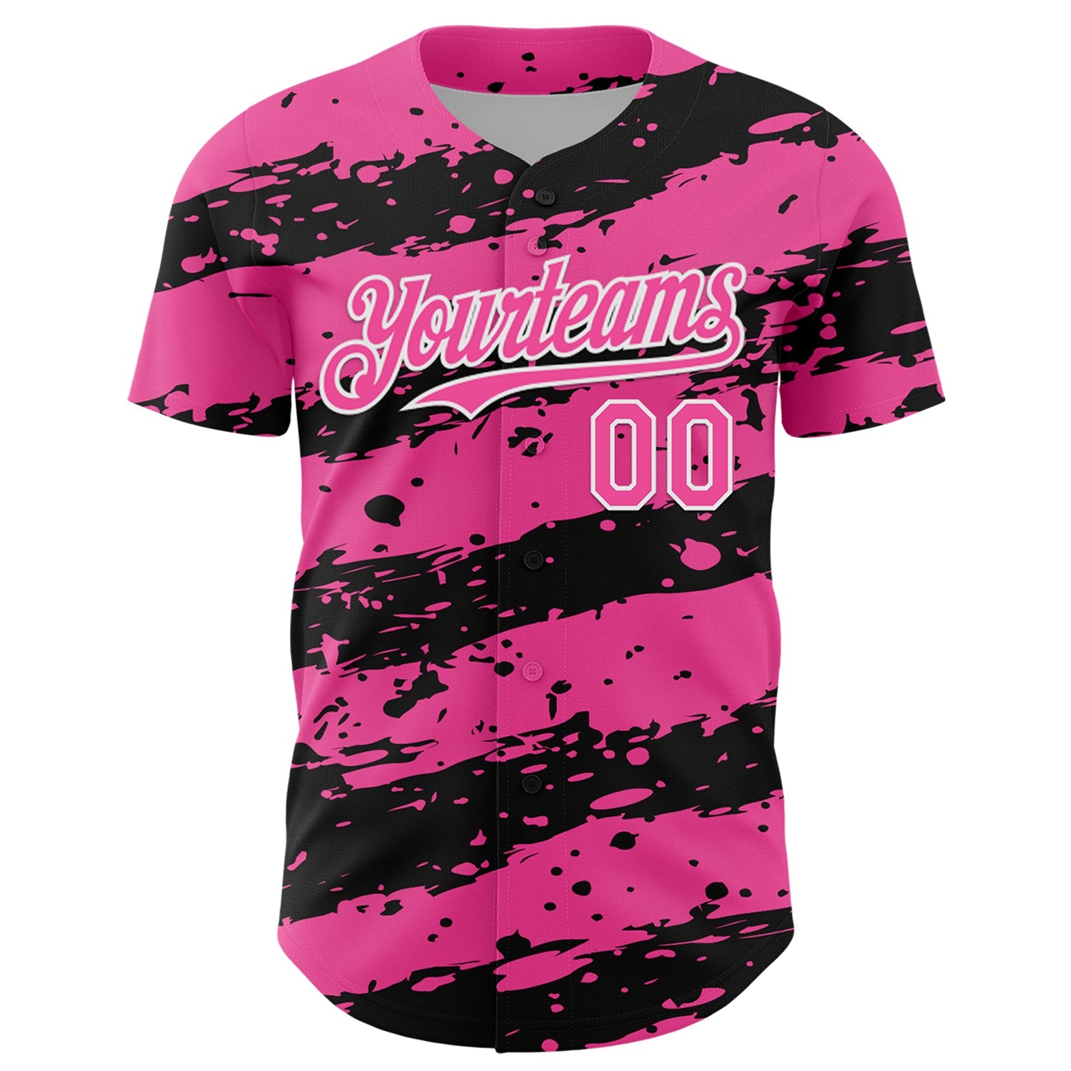 Custom Pink Black-White Paint Splash Stripe Authentic Baseball Jersey view 2