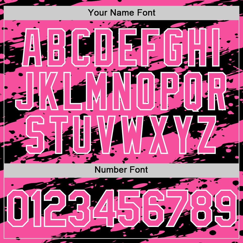Custom Pink Black-White Paint Splash Stripe Authentic Baseball Jersey view 5