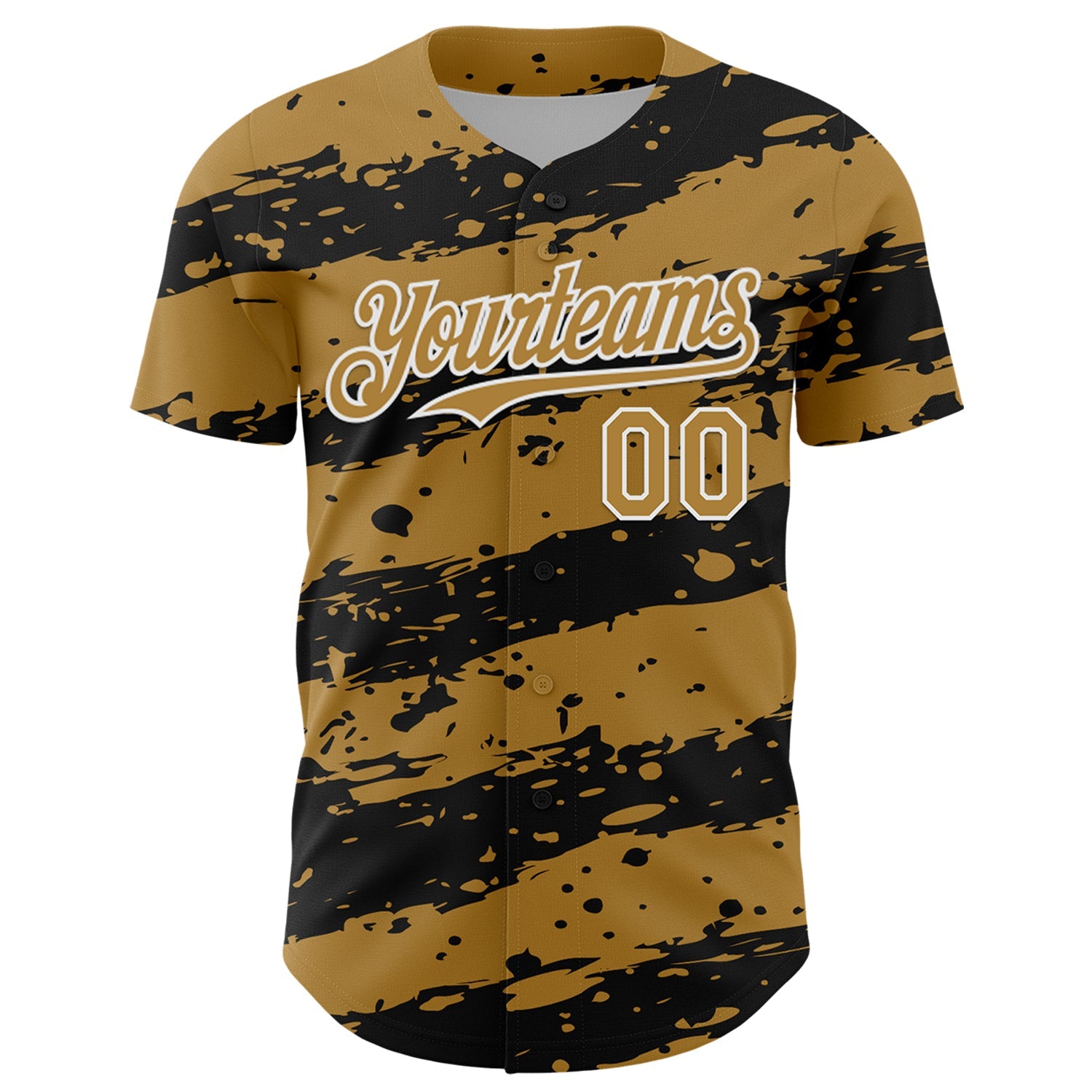 Custom Old Gold Black-White Paint Splash Stripe Authentic Baseball Jersey view 2