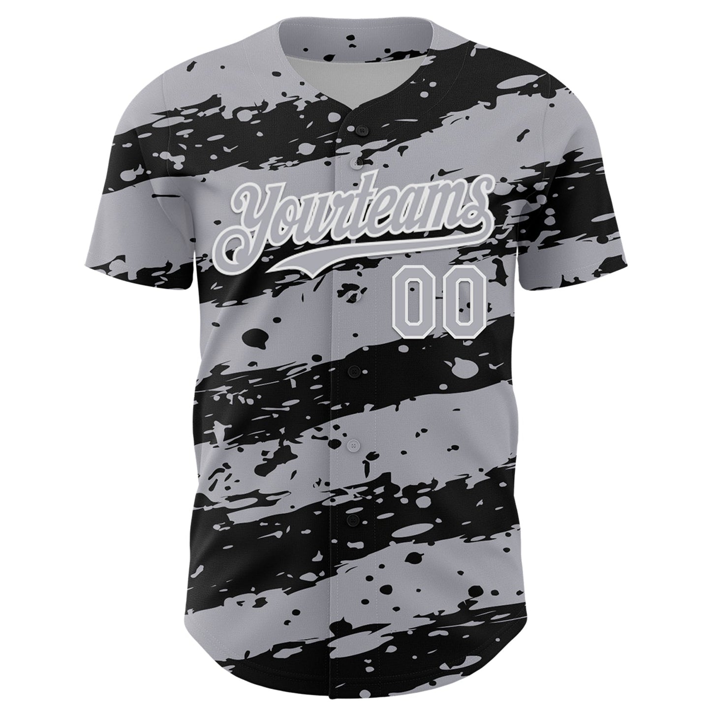 Custom Gray Black-White Paint Splash Stripe Authentic Baseball Jersey view 2