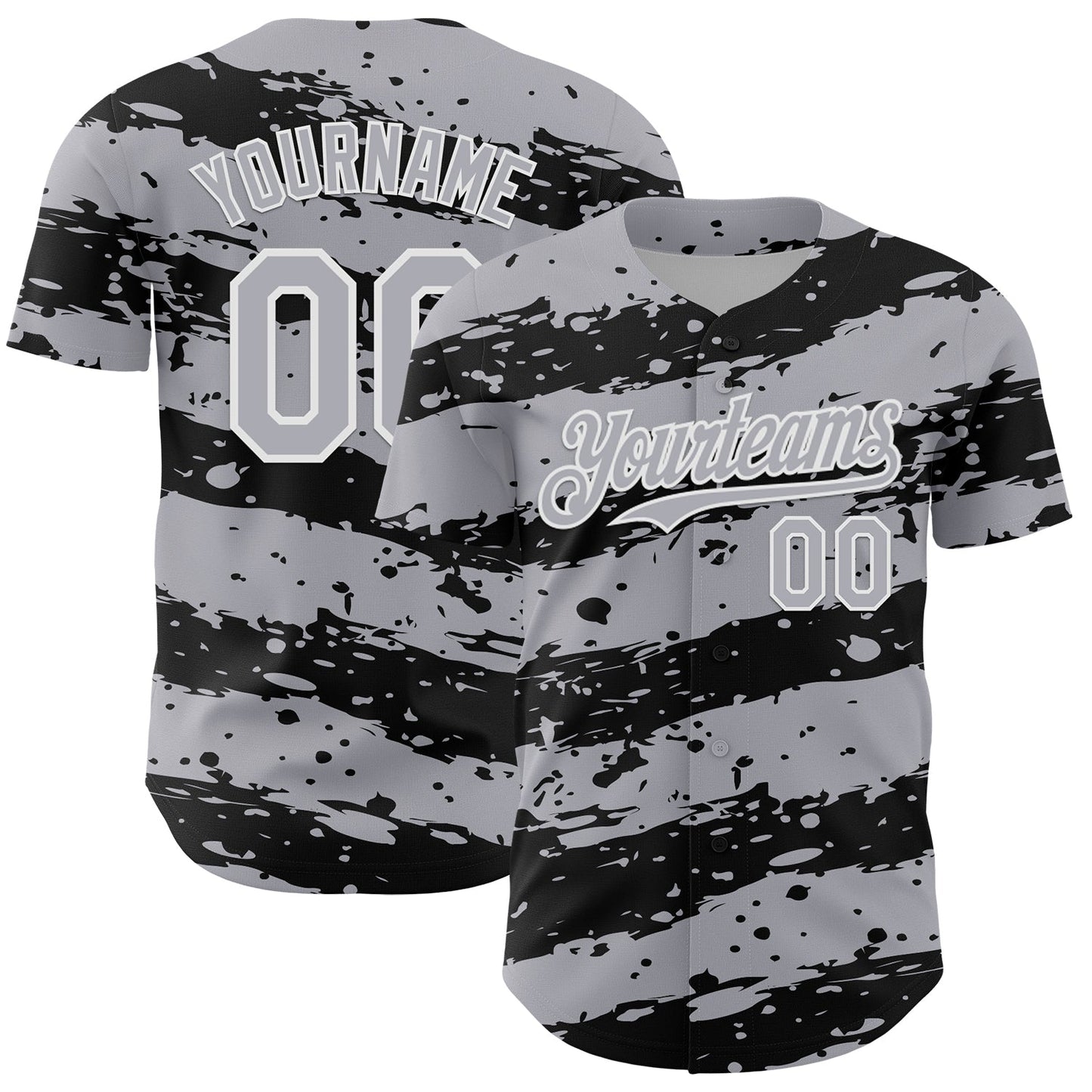 Custom Gray Black-White Paint Splash Stripe Authentic Baseball Jersey - Main View