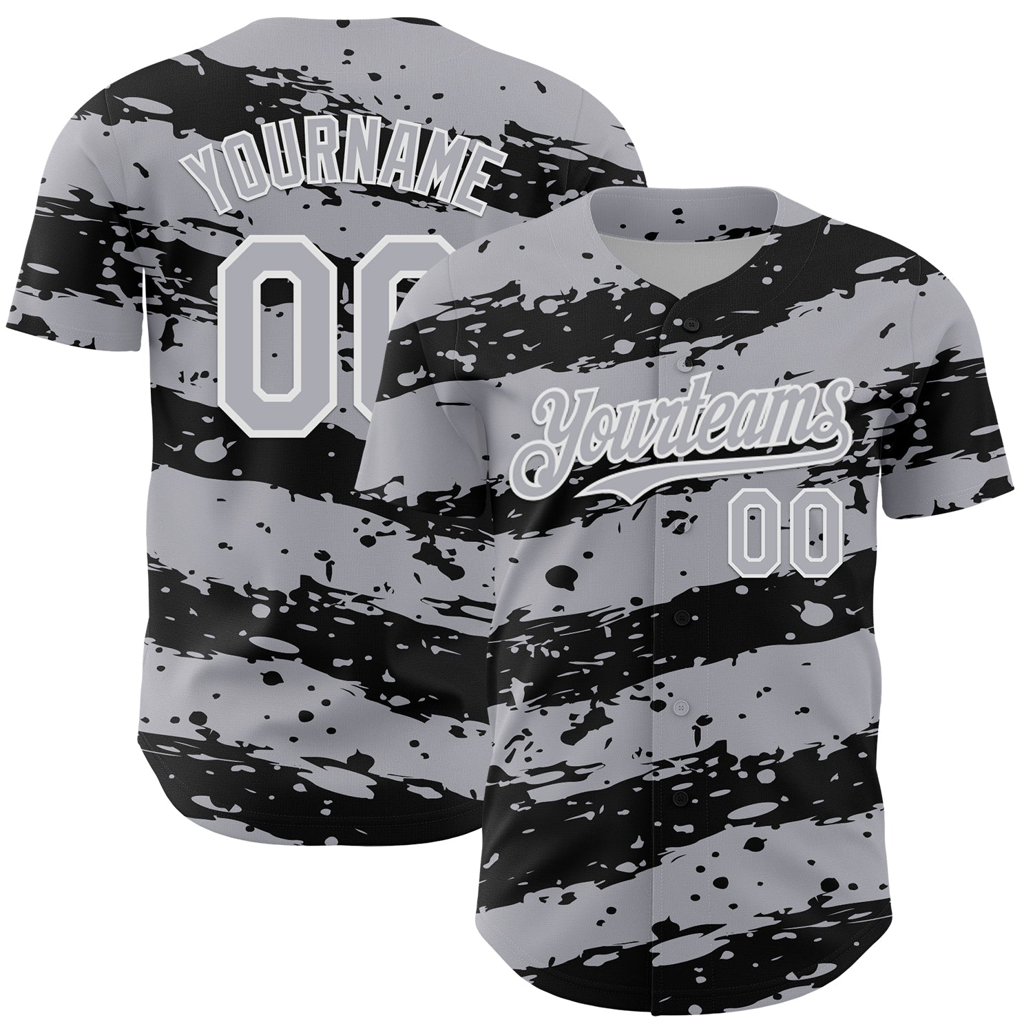 Custom Gray Black-White Paint Splash Stripe Authentic Baseball Jersey - Main View