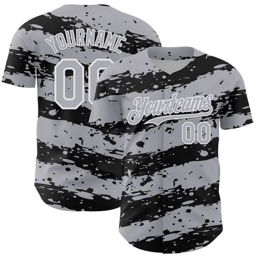 Custom Gray Black-White Paint Splash Stripe Authentic Baseball Jersey - Main View