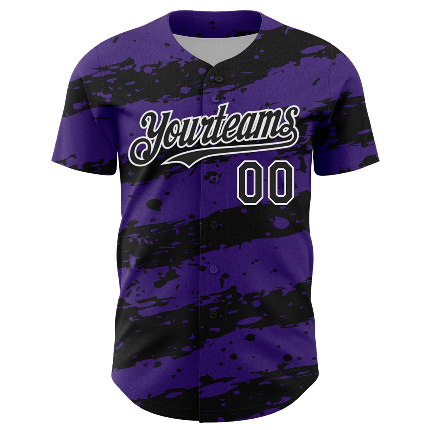 Custom Purple Black-White Paint Splash Stripe Authentic Baseball Jersey view 2