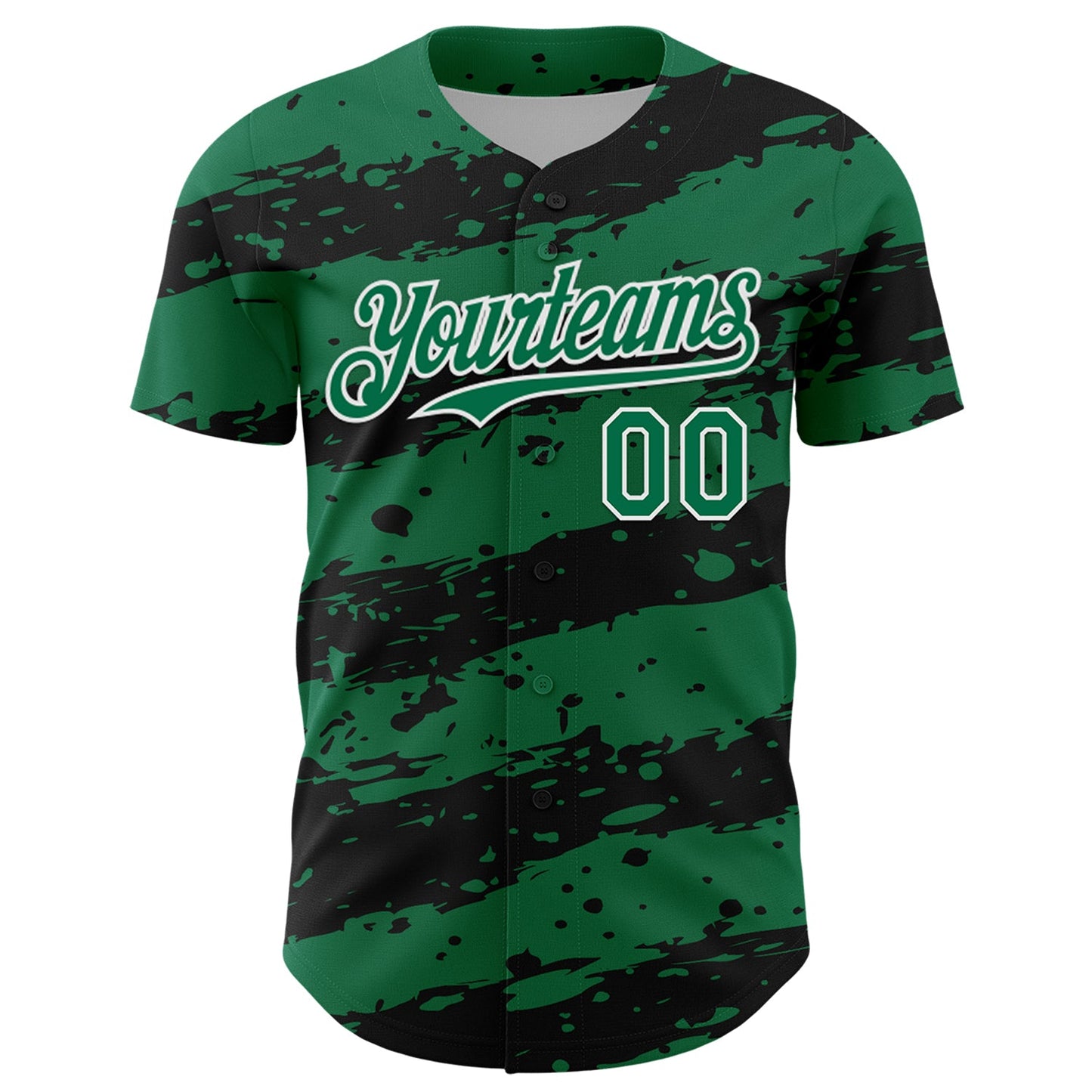 Custom Kelly Green Black-White Paint Splash Stripe Authentic Baseball Jersey view 2