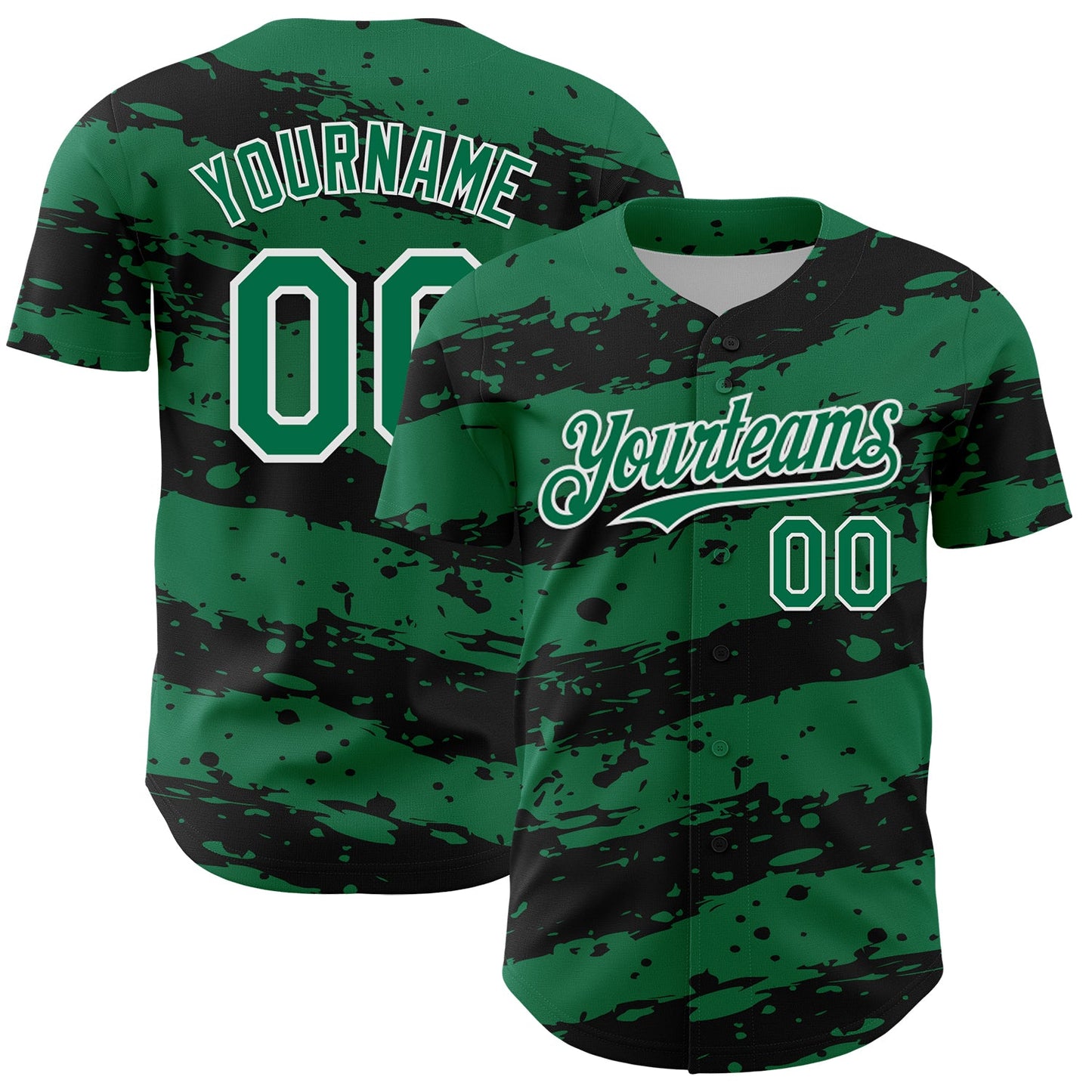 Custom Kelly Green Black-White Paint Splash Stripe Authentic Baseball Jersey - Main View